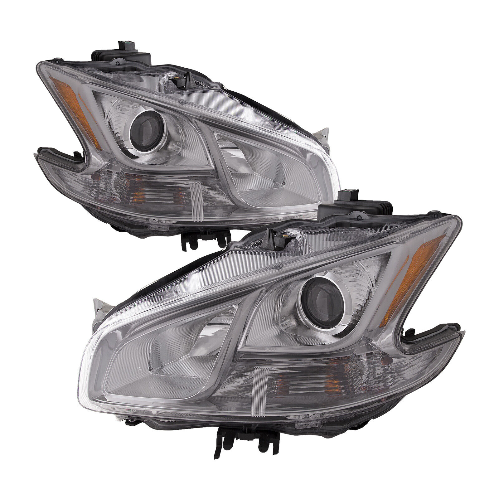 Fits 09-14 Nissan Maxima Halogen Type Chrome Headlights Headlamps Pair Set