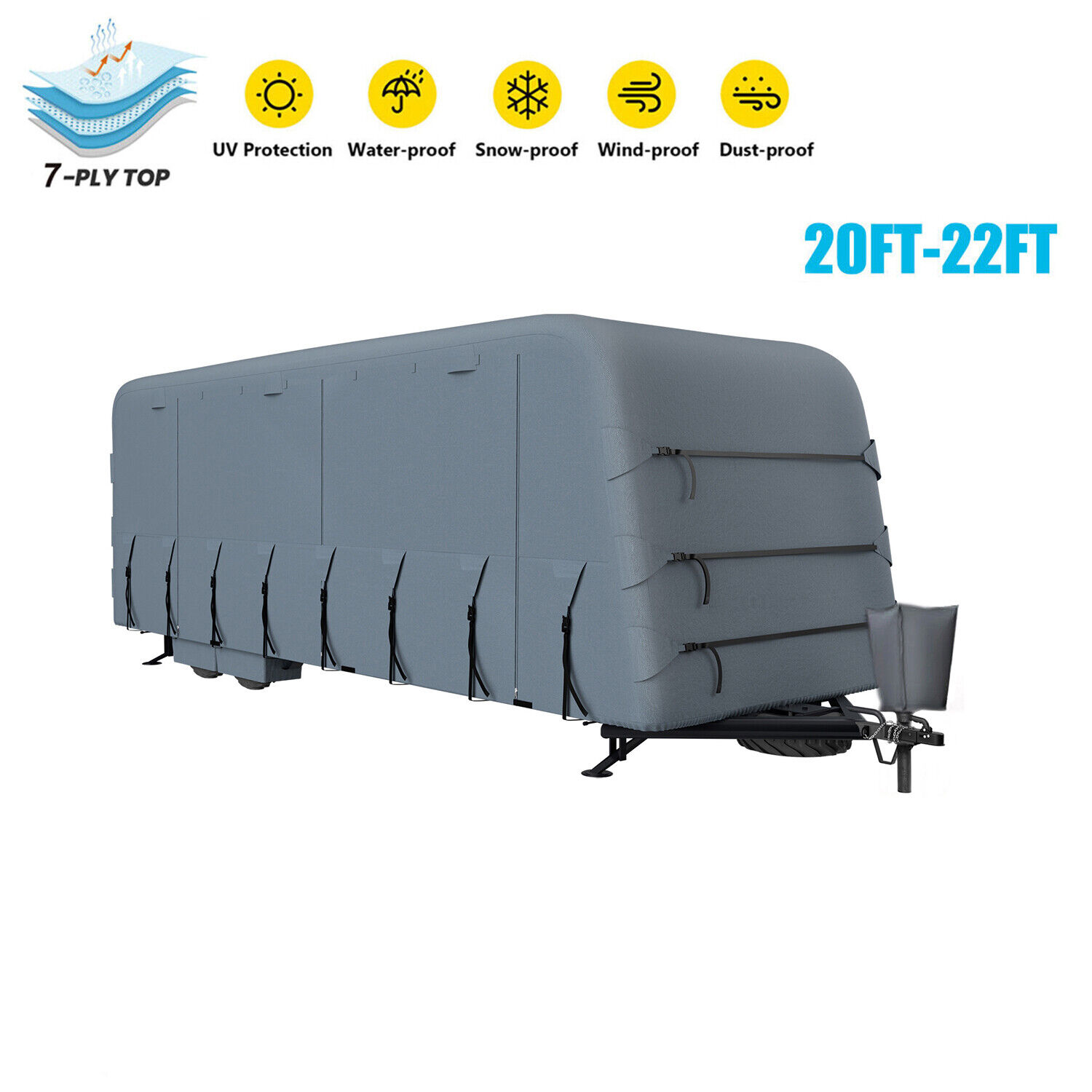 7 Layer Waterproof Travel Trailer RV Cover Non-Woven Fabric For 21\'-24\' Camper