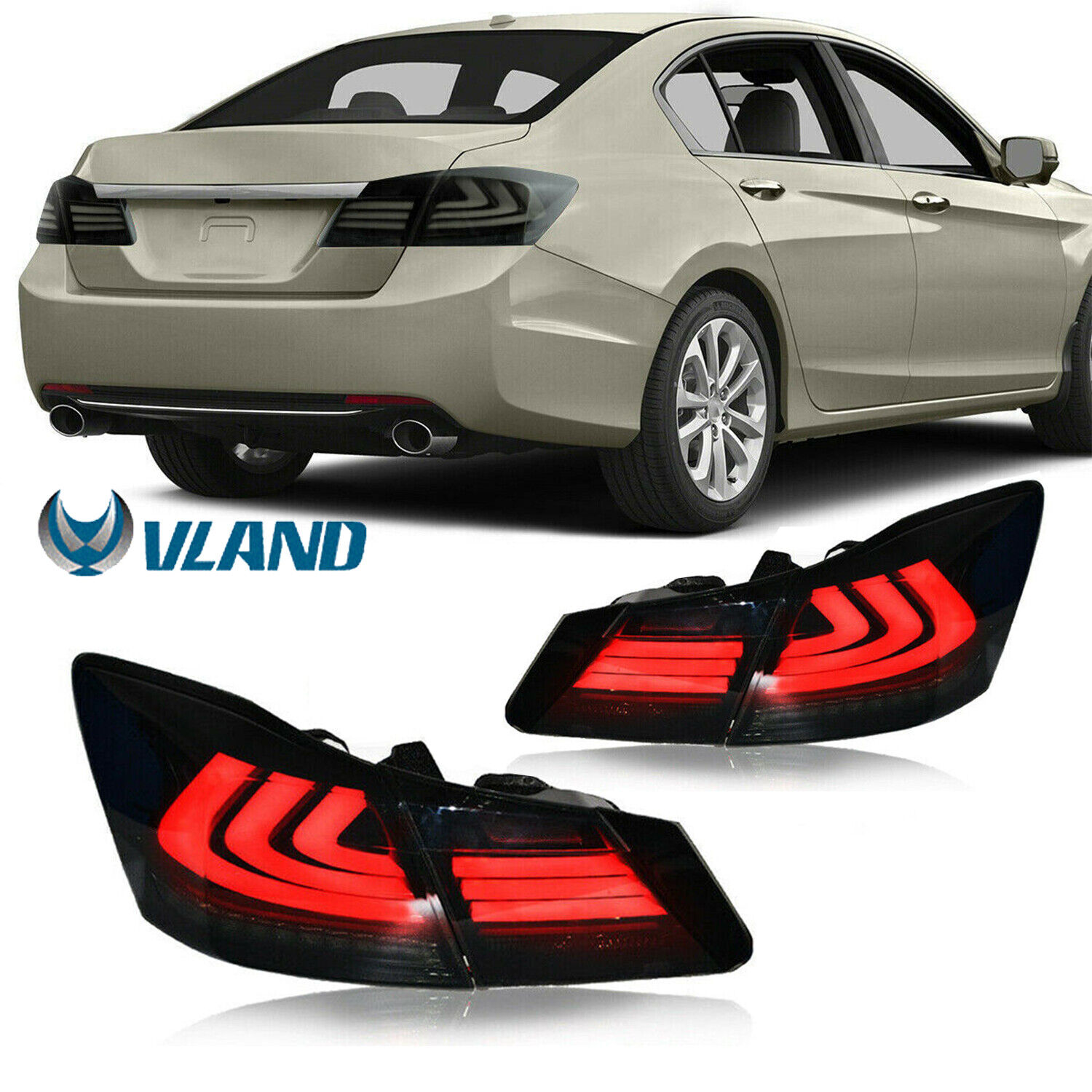 LH+RH Smoke/Tinted LED Tail Lights Rear For 2013-2015 Honda Accord 4 Door Sedan