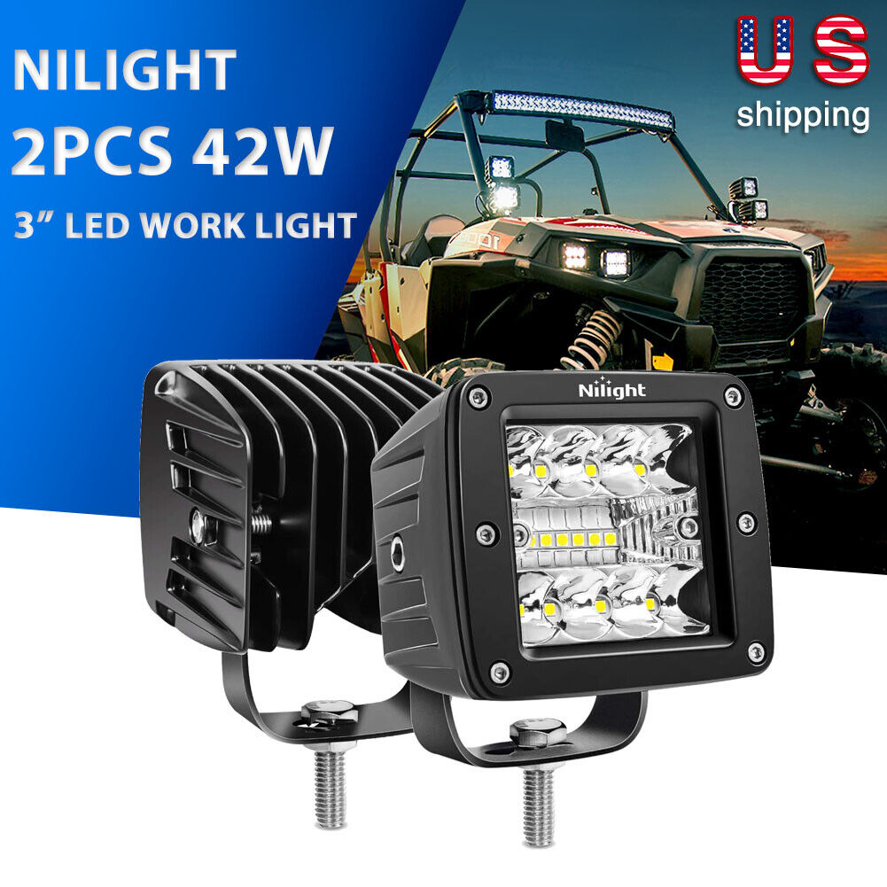 Nilight 2PCS 3INCH LED Work Light Bar 42W Cubes Spot Flood Driving Fog Lamps 4WD