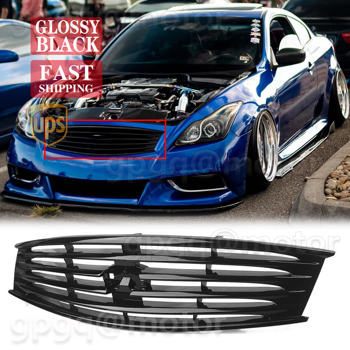 For Infiniti G37 2008-13 Q60 14-15 Coupe 2 Door Glossy Black Front Bumper Grille