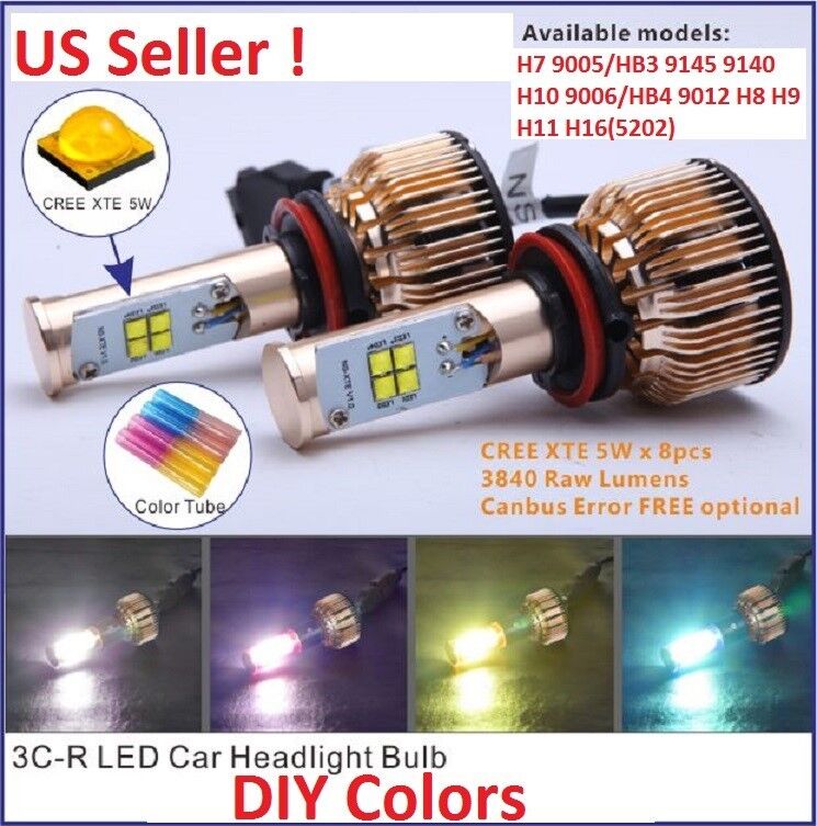 80W 7680LM Cree LED Headlight Bulbs H7 9006/HB4 H16/5202