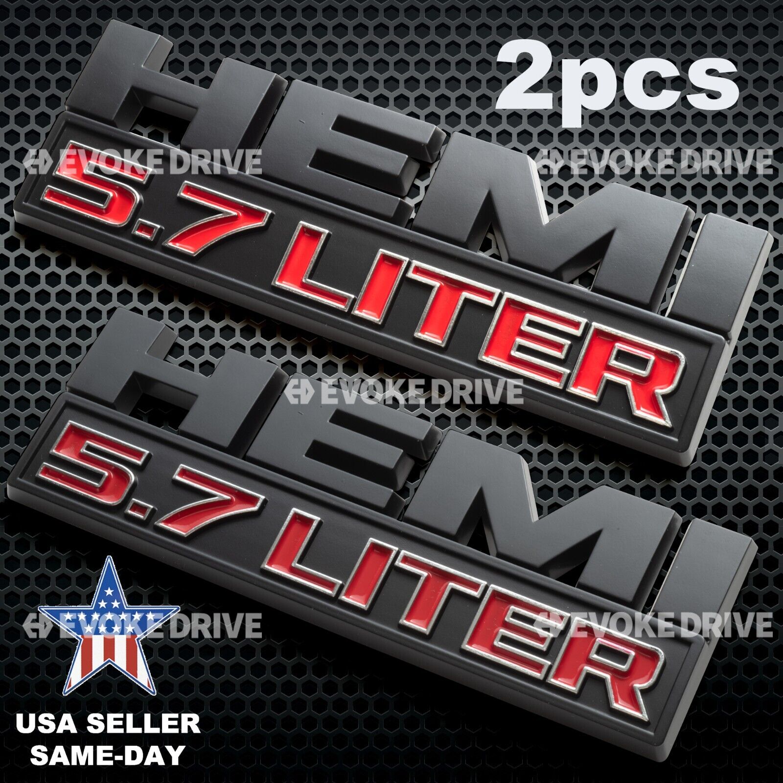 2X Hemi 5.7 Liter Emblems Badge 3D Side Door Fender 2009-2019 RAM 1500 2500 3500