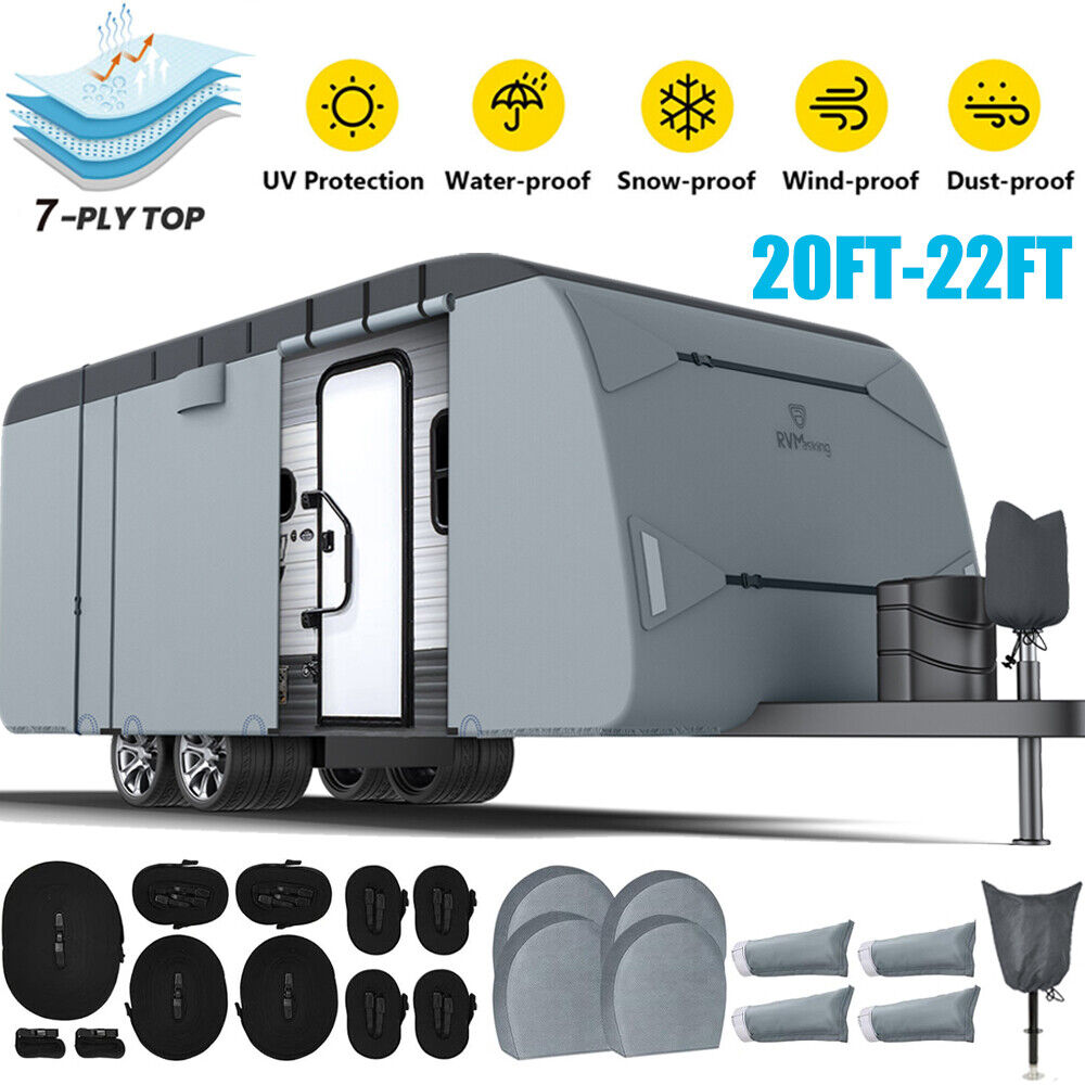 7 Layer Waterproof Travel Trailer RV Cover Non-Woven Fabric For 20\'-22\'FT Camper