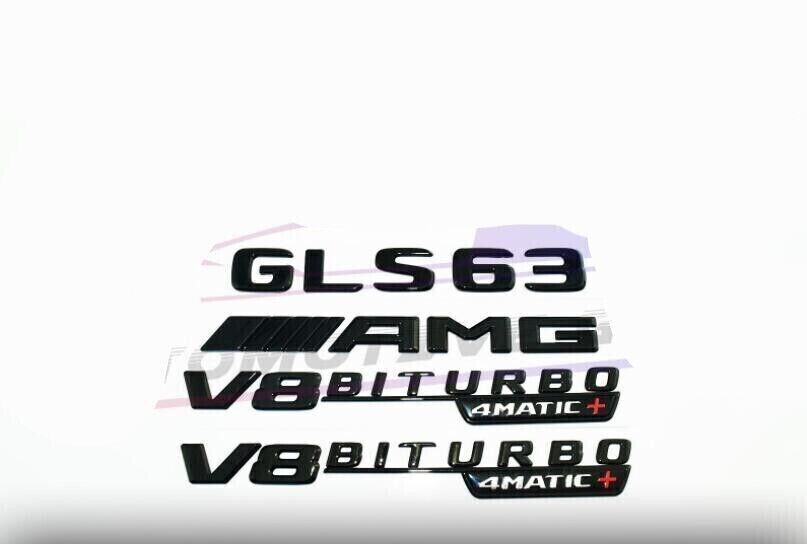 GLS63 AMG V8 BITURBO 4MATIC+ Emblem glossy Black Badge Combo Set for Mercedes