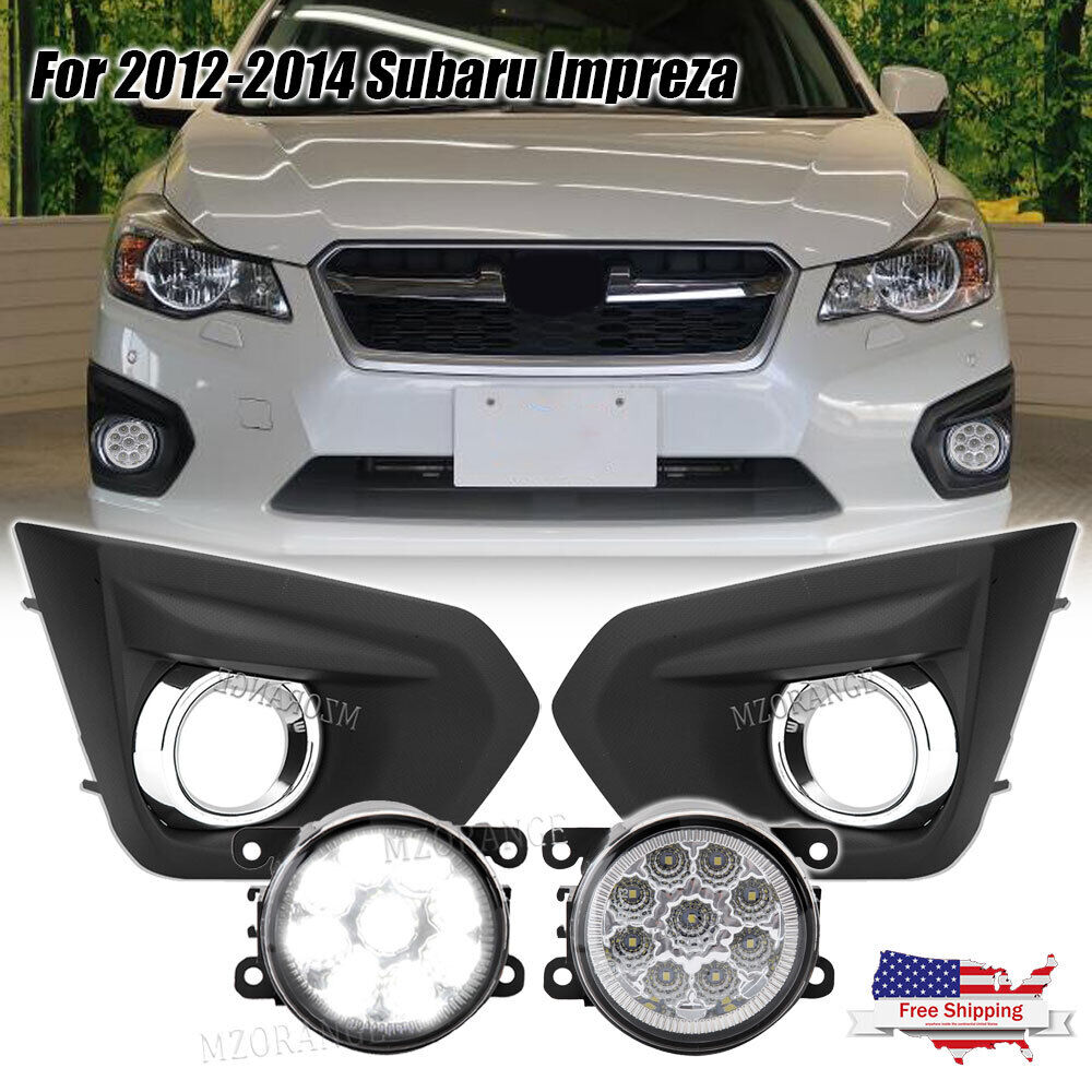 Pair For 2012-2014 Subaru Impreza Front LED Fog Light Lamp w/ Cover Bezel chrome
