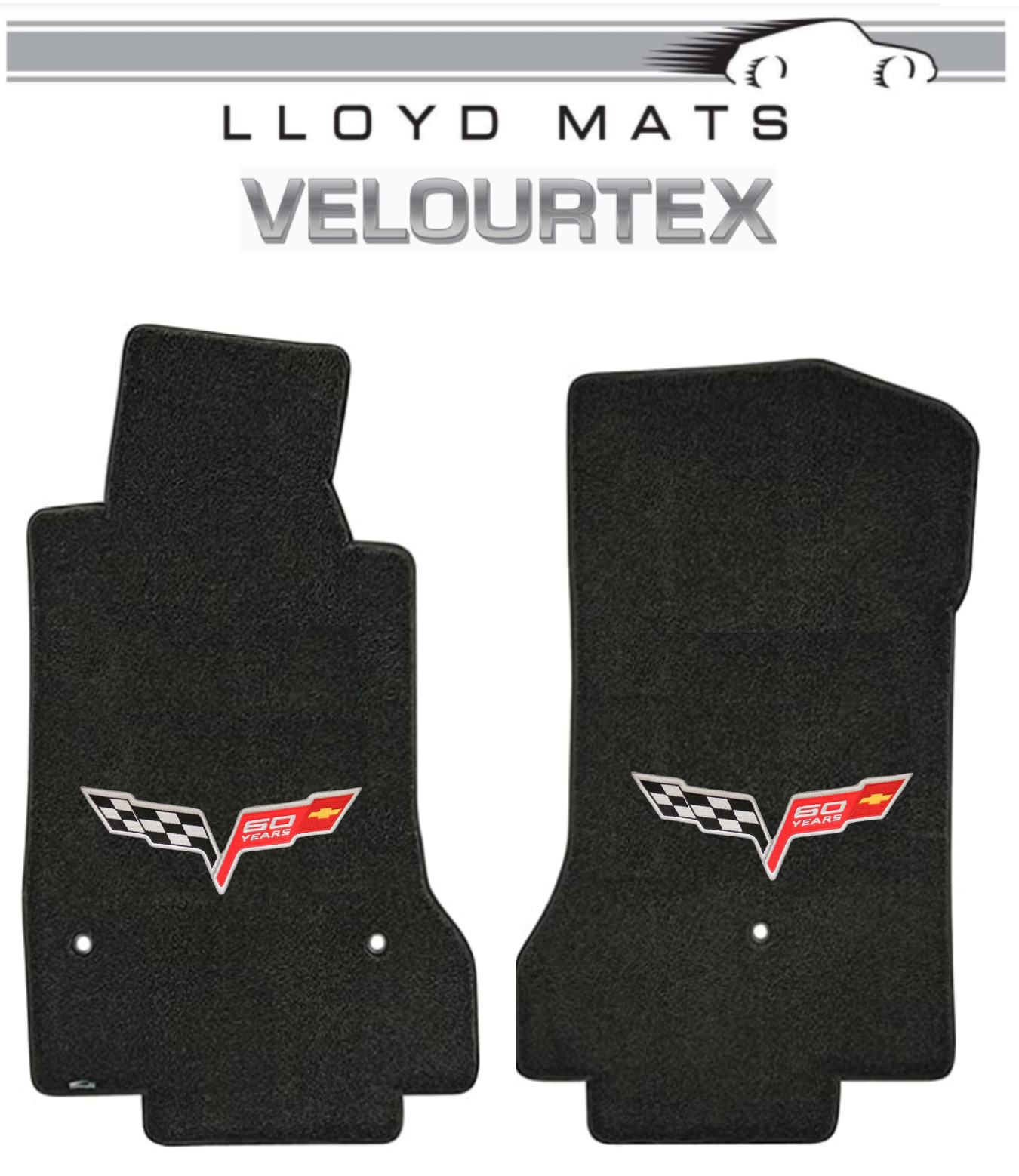 2007.5-2013 C6 Corvette Lloyd Velourtex Frt Floor Mat Black Ebony 60th Logo