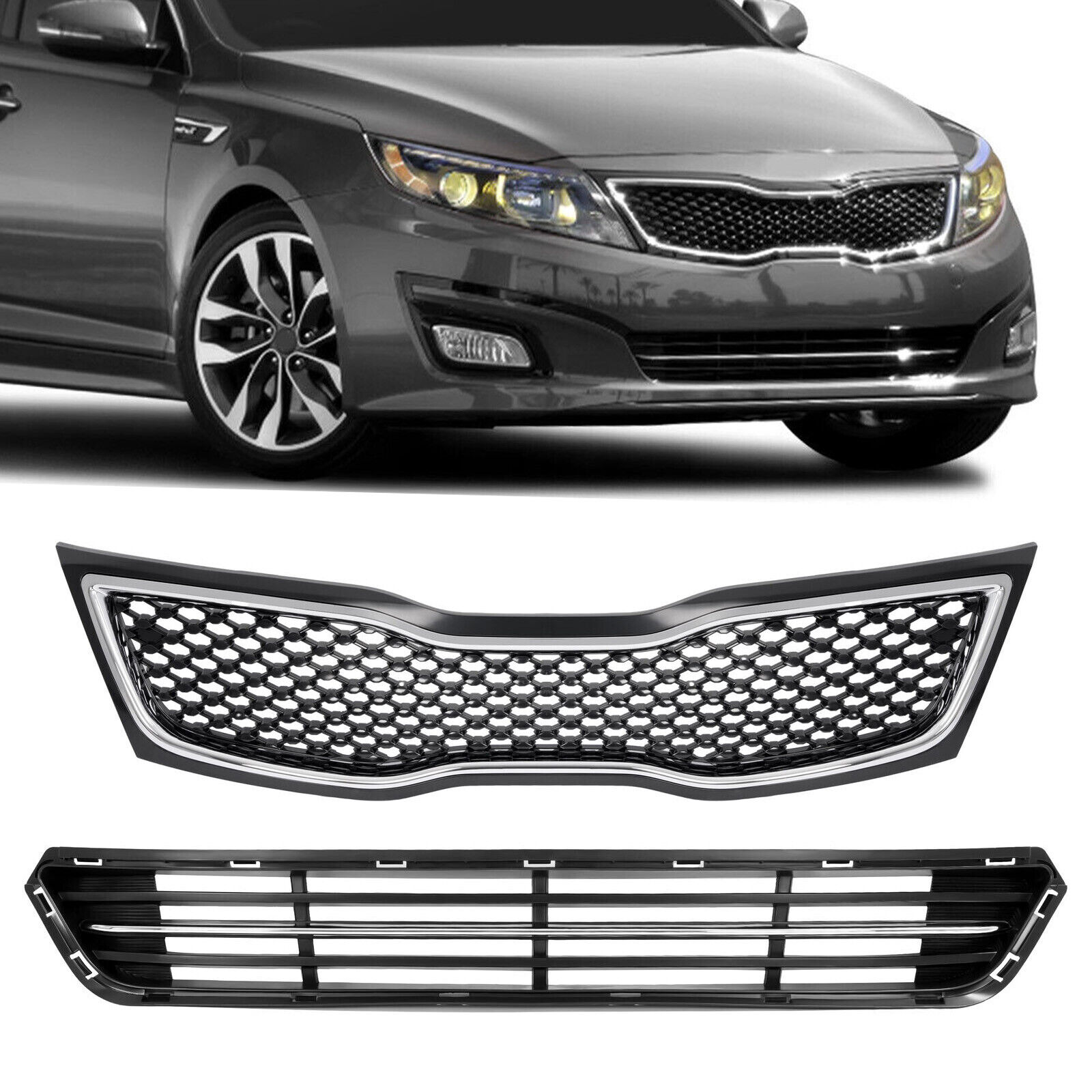 2Pcs Set Of Front Upper & Lower Bumper Grille Grill For Kia Optima 2014 2015