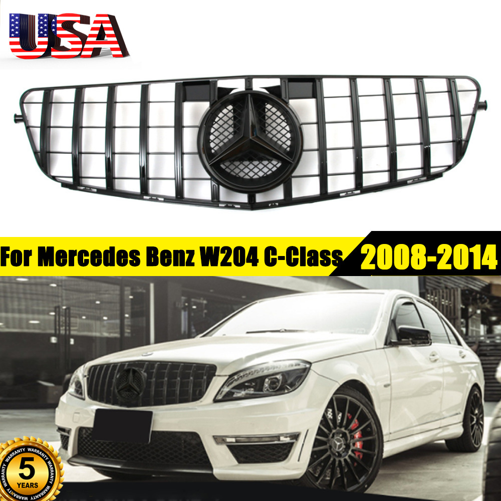 Black GTR Grille W/ Star For Mercedes Benz W204 C180 C250 C300 C350 2008-2014