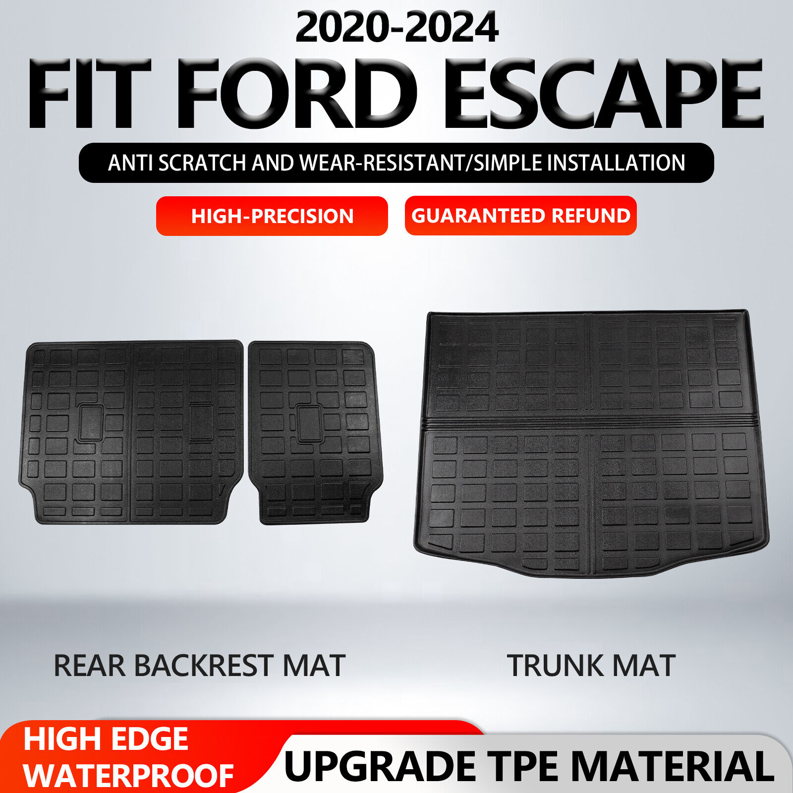 For 2020-2024 Ford Escape Trunk Mats Cargo Liners Backrest mats TPE Accessories
