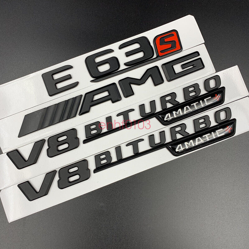 Matte black E63s AMG V8 BITURBO 4 MATIC Trunk Emblem Badge Sticker Mercedes Benz