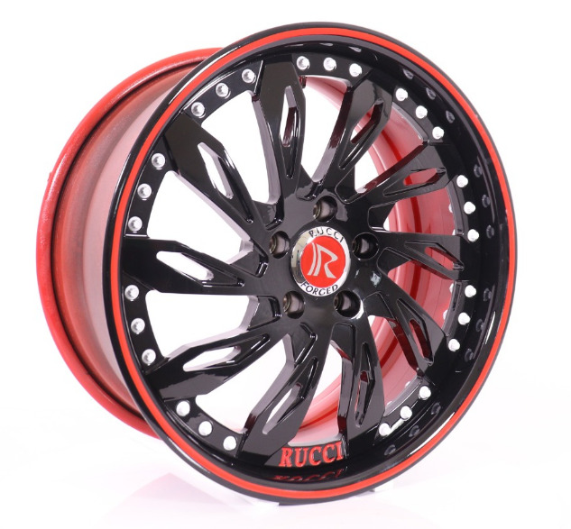 Rucci Tflon 3PC Gloss Black with Red Lip 18x8.5 5x112 +46 Wheels Set of rims