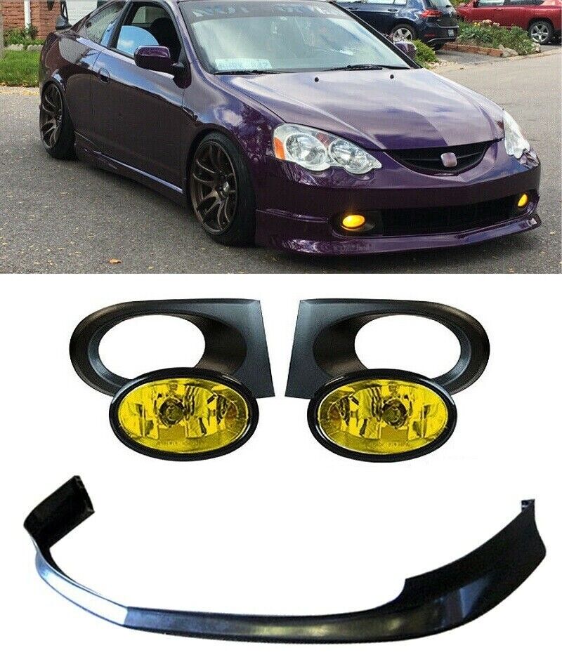 Fit 02-04 RSX DC5 T-R Style Front Bumper Lip + Fog Light with Yellow Lens Combo