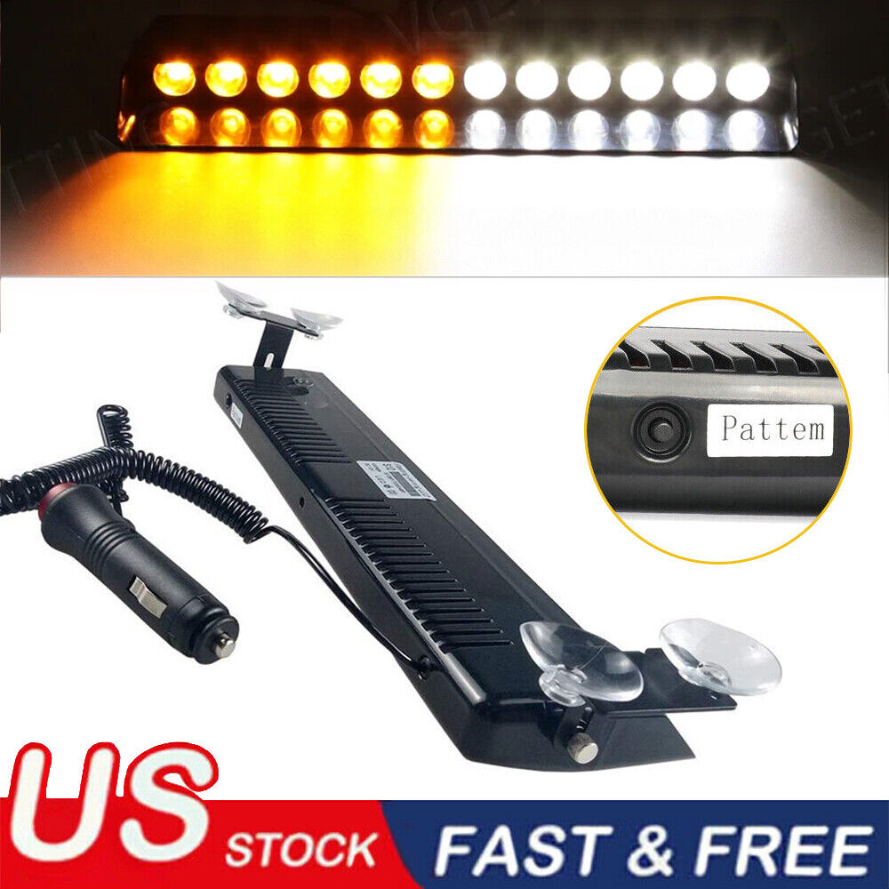 12-LED Car Strobe Light Emergency Flash Windshield Warning Lamps12V Amber/White