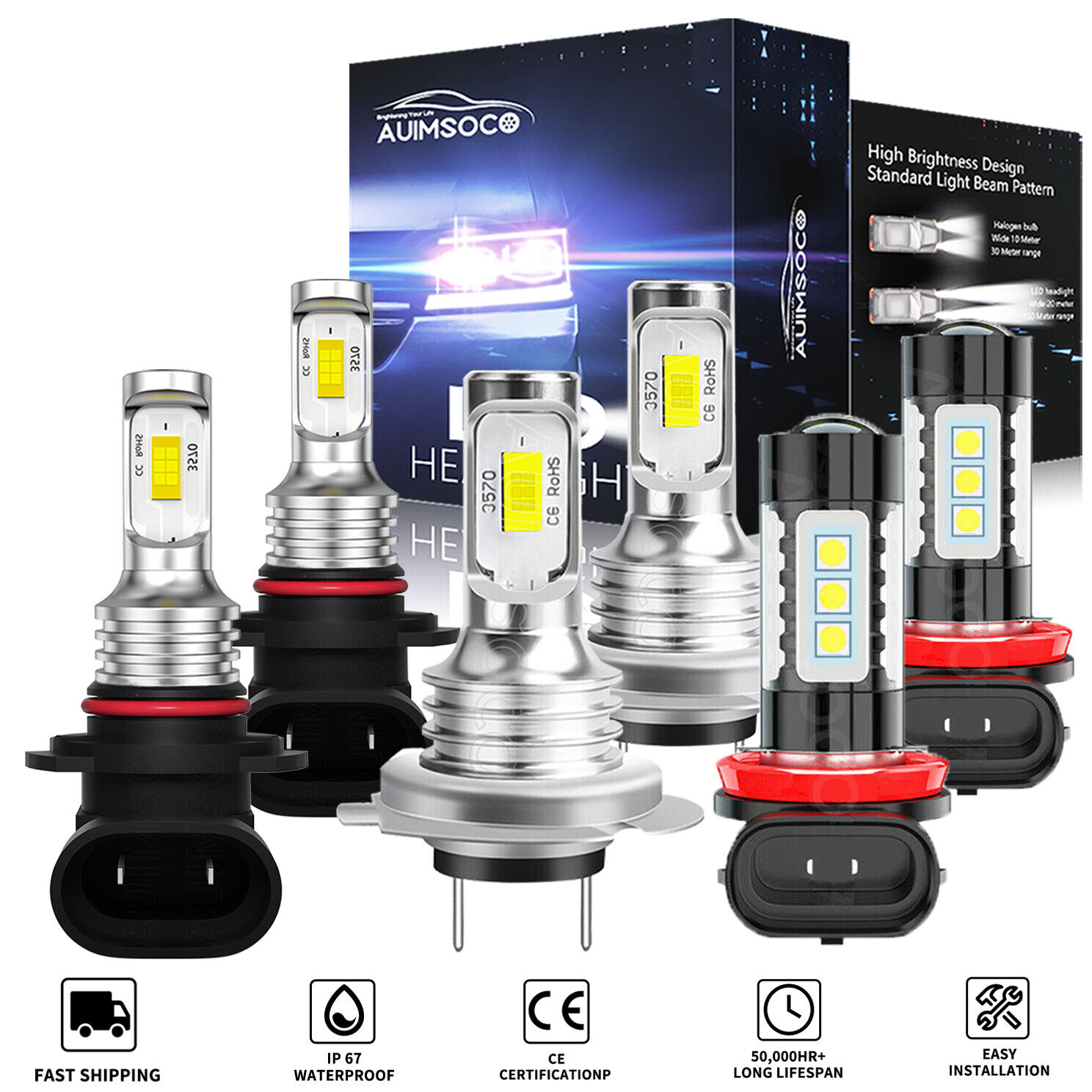 For Mazda 3 2004-2006 Combo LED Headlight Bulbs High Low Beam Fog Light Kit 6x