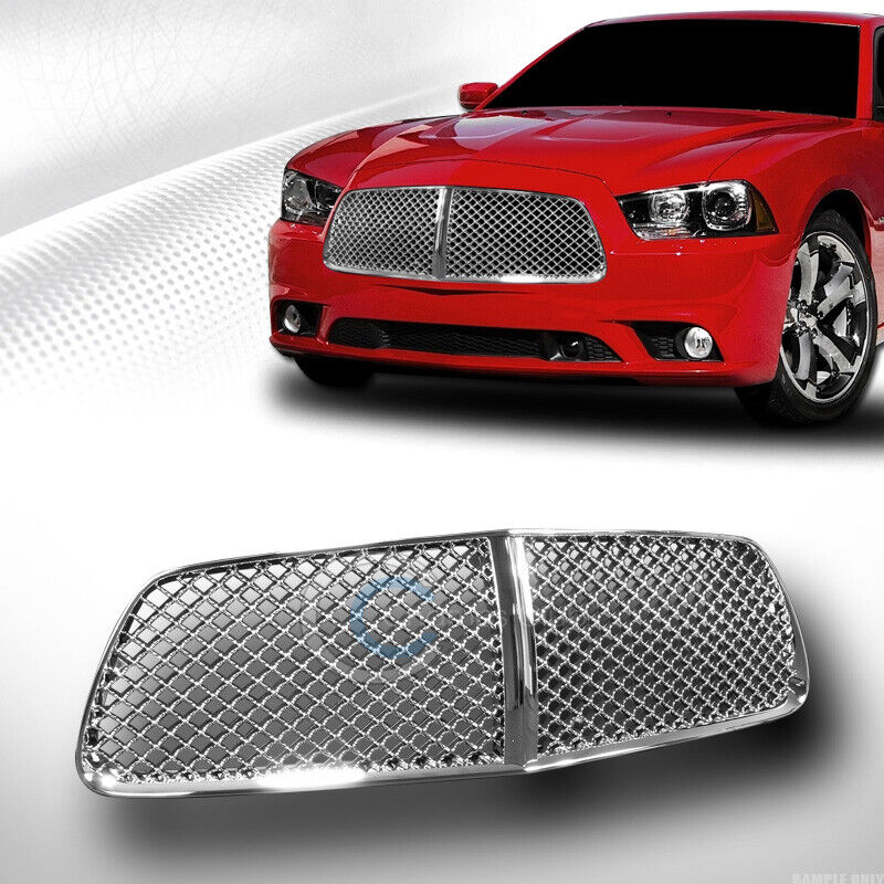 Fits 11-14 Dodge Charger Chrome Mesh Front Hood Bumper Grill Grille Guard ABS