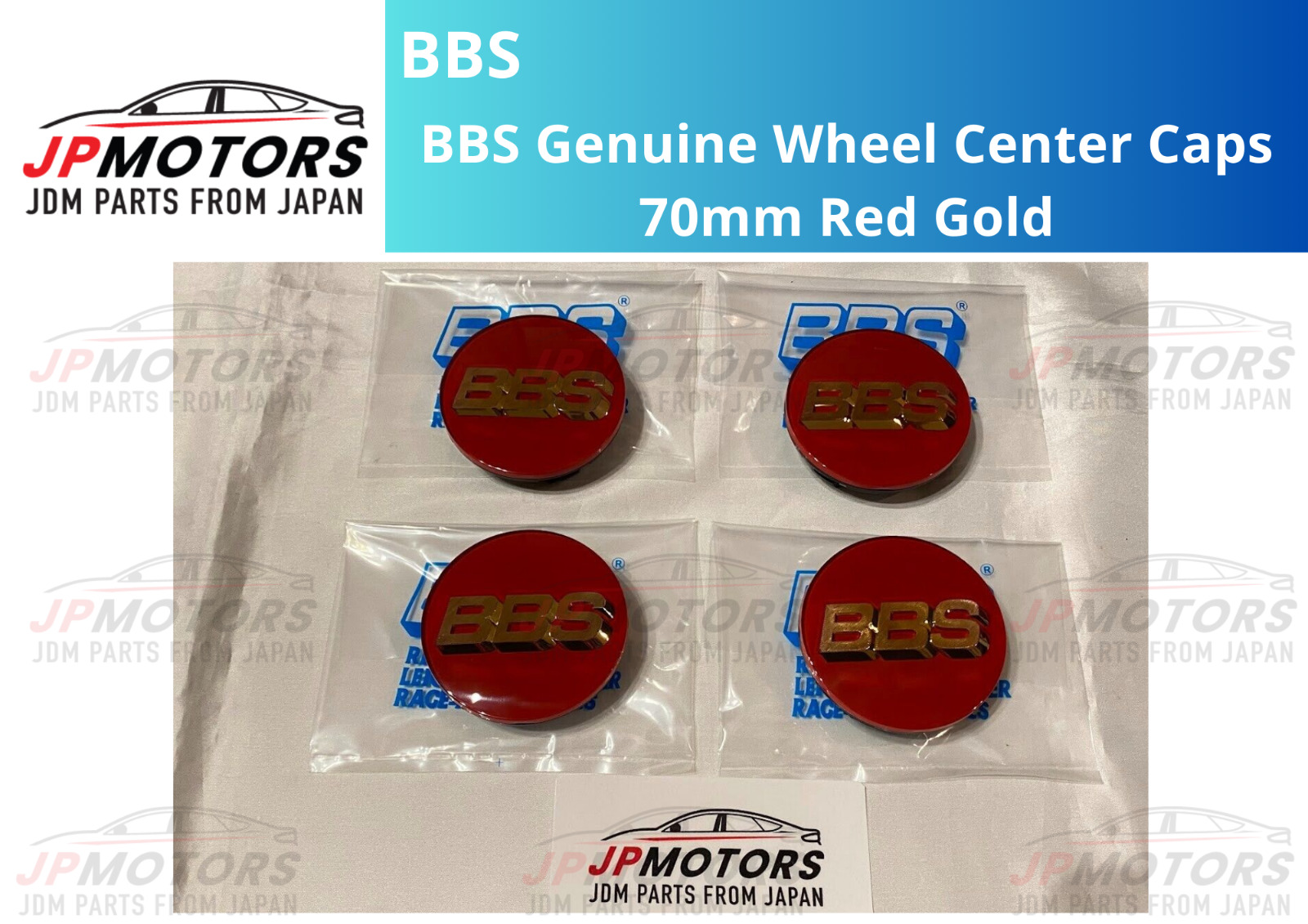 BBS Wheel Center Caps 70mm Genuine Emblem Red Gold 3D Logo P5624099 Set 4pcs