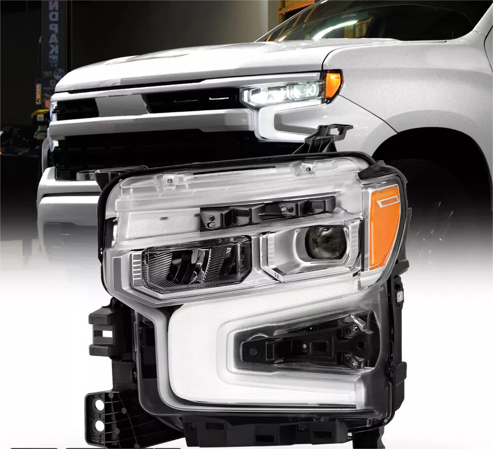 For 2022-2024 Chevy Silverado 1500 LT RST Chrome Bezel LED Headlight - Driver