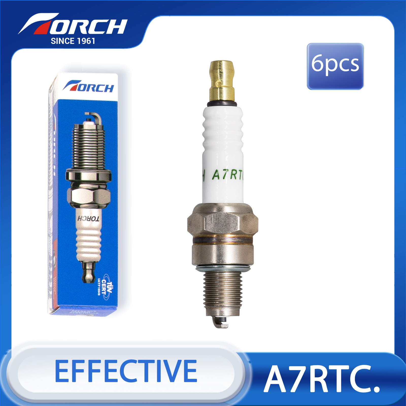 6pcs TORCH A7RTC. M10x1 Resistor Standard Spark Plug Replacement Part Automobile