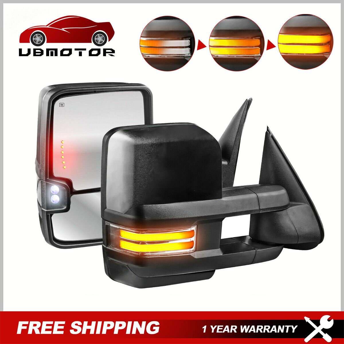 Set 2 Power Heated w/ LED Signal Towing Mirrors For Chevy Silverado GMC Sierra