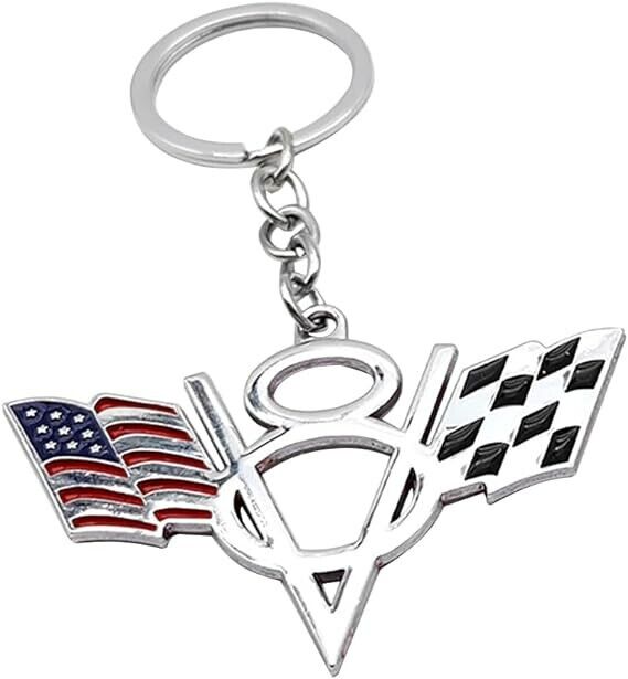 1Pc V8 USA Flag Logo Keychain Key Ring for Auto Car Truck Vehicle Key Decal