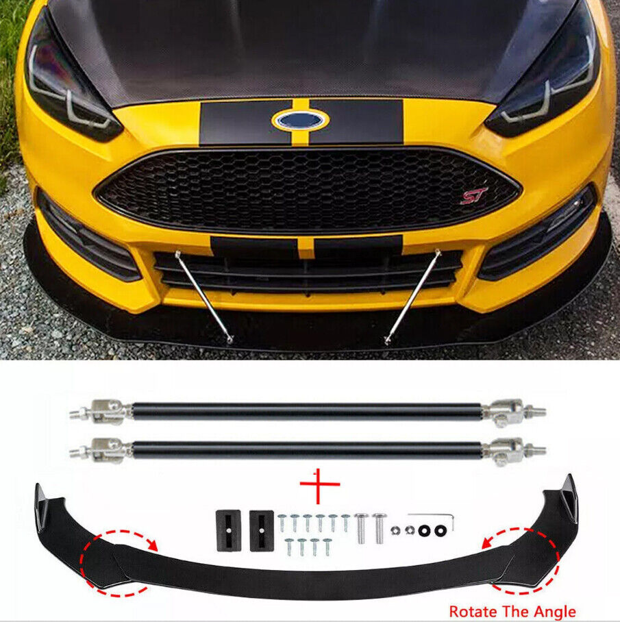 For Ford Focus ST RS Front Bumper Lip Spoiler Splitter Chin Body Kit+Support Rod