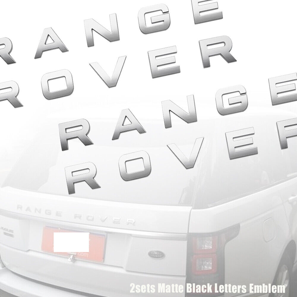 2x Matte Silver For RANGE ROVER Emblem Letters Front Hood & Rear Tailgate Badge