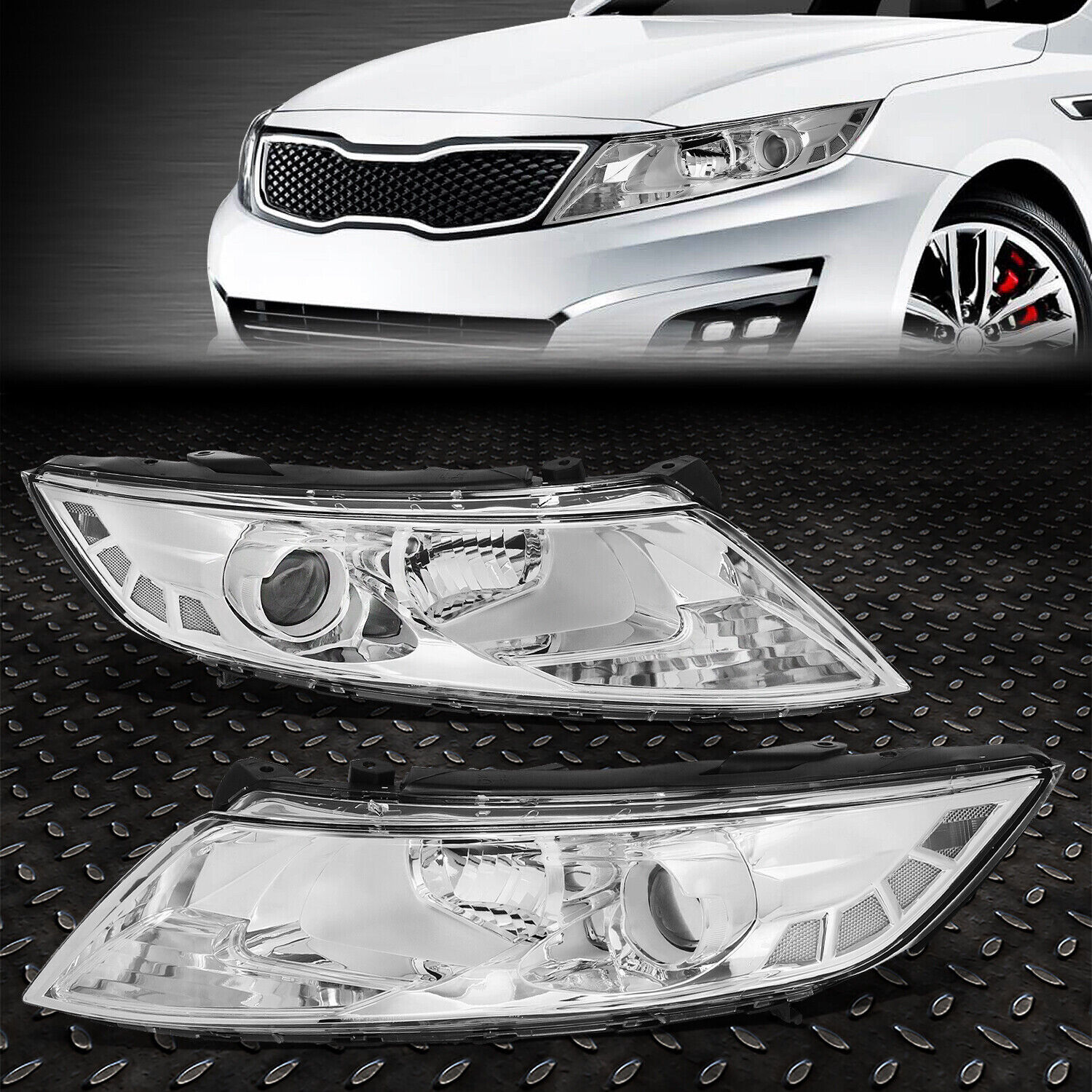 FOR 11-13 OPTIMA FACTORY STYLE PROJECTOR HEADLIGHT HEAD LAMPS SET CHROME/CLEAR