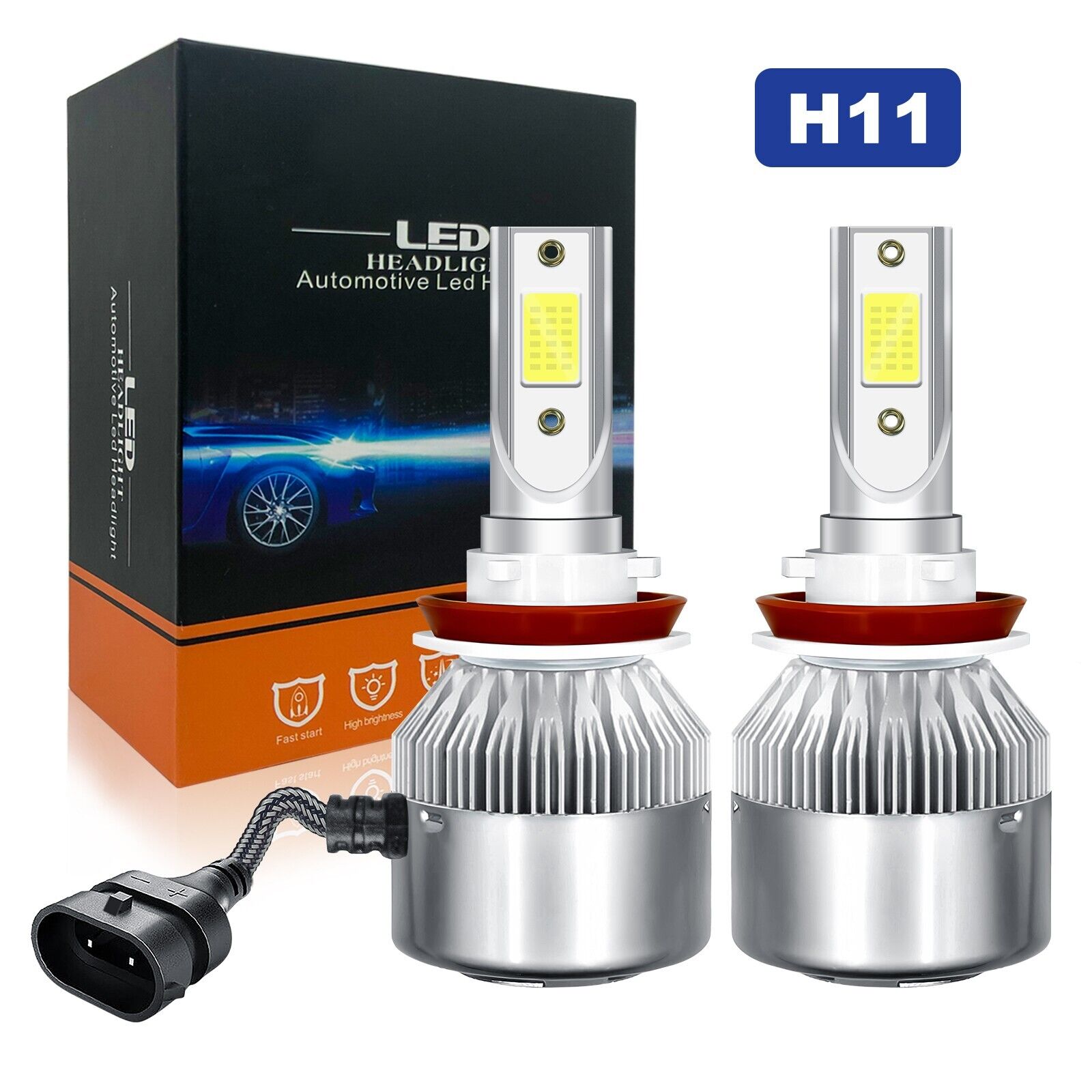 H11 LED Headlight Kit Low Beam Bulbs Super Bright 6500K 4-Sides White 380000LM