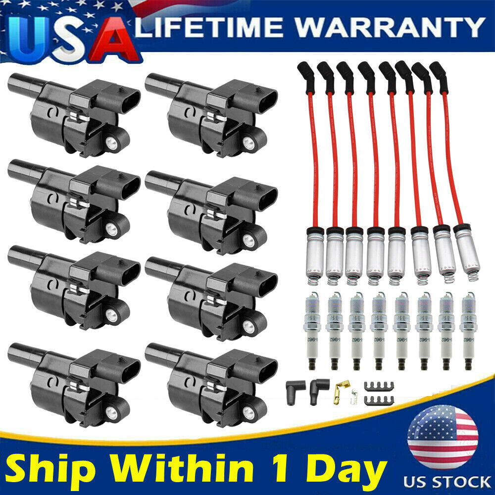 8Pack Ignition Coil+Spark Plug+Wire Set For Chevy Silverado 1500 GMC Tahoe D514A