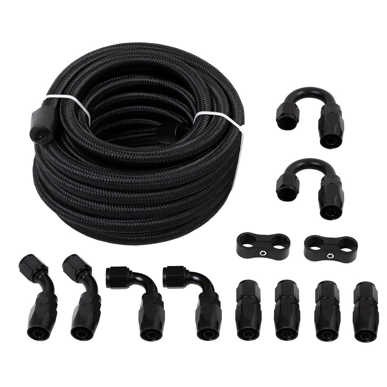 LokoCar 8AN Fuel Line Kit Nylon Braided Fuel Hose Fitting Kit CPE 20FT Black