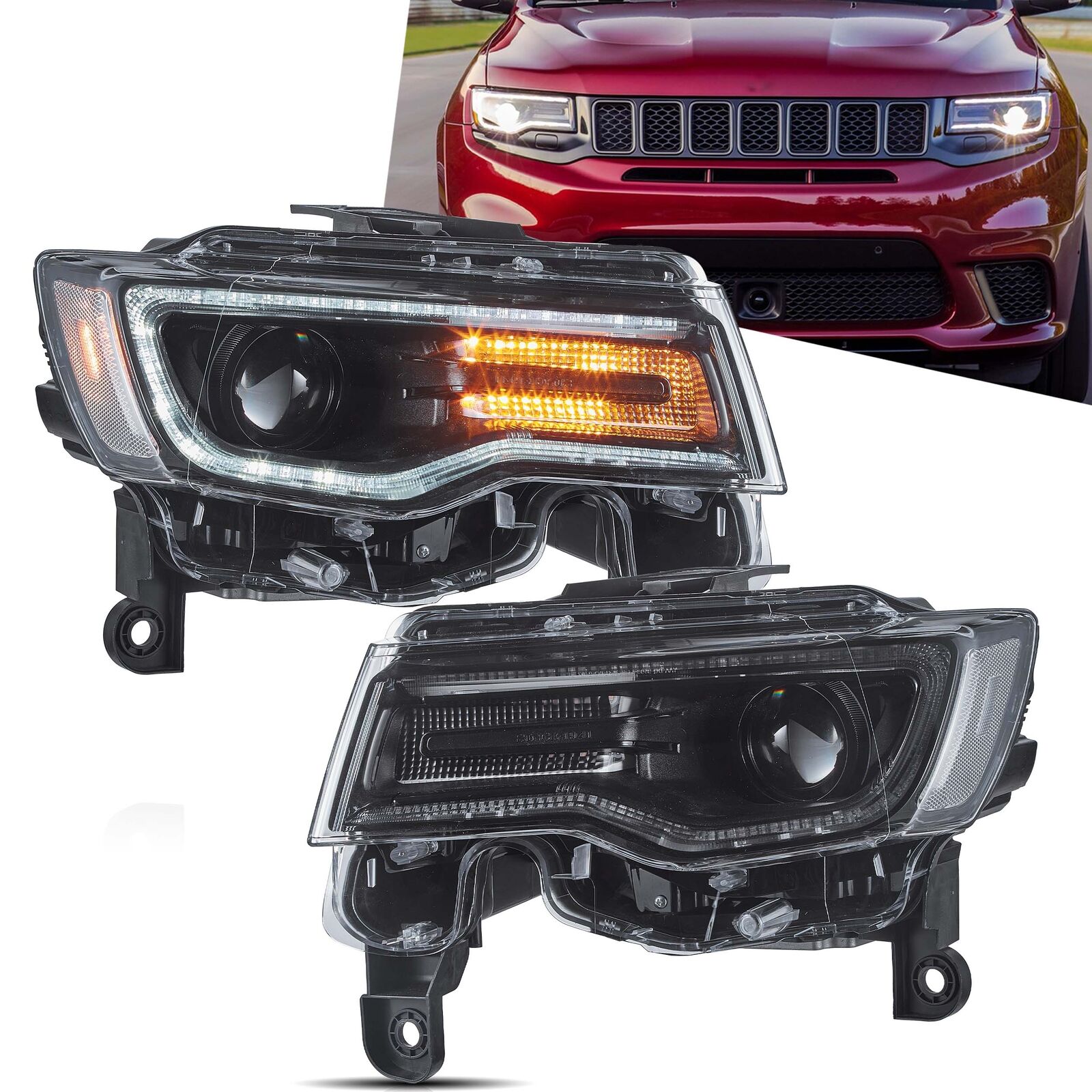 VLAND Full LED Headlights For2014-2022 Jeep Grand Cherokee DRL Startup Animation