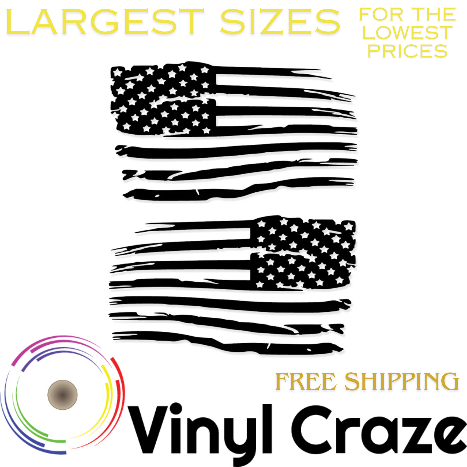 Distressed Tattered American Flag Vinyl Decal Sticker | Ripped Torn USA SET of 2