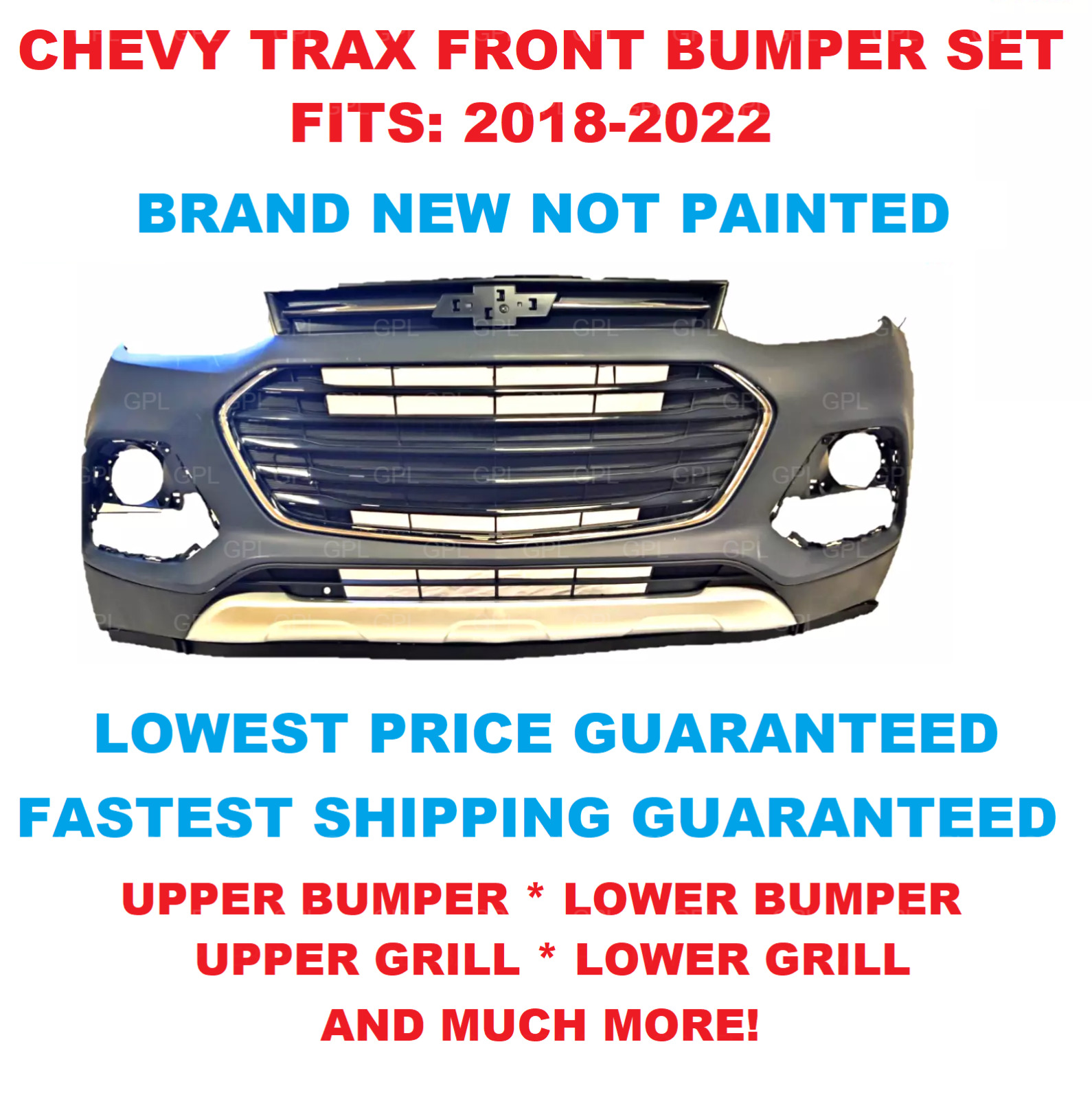 Front Bumper Cover Upper Lower Complete Grills Fits Chevy Trax 2017-2021