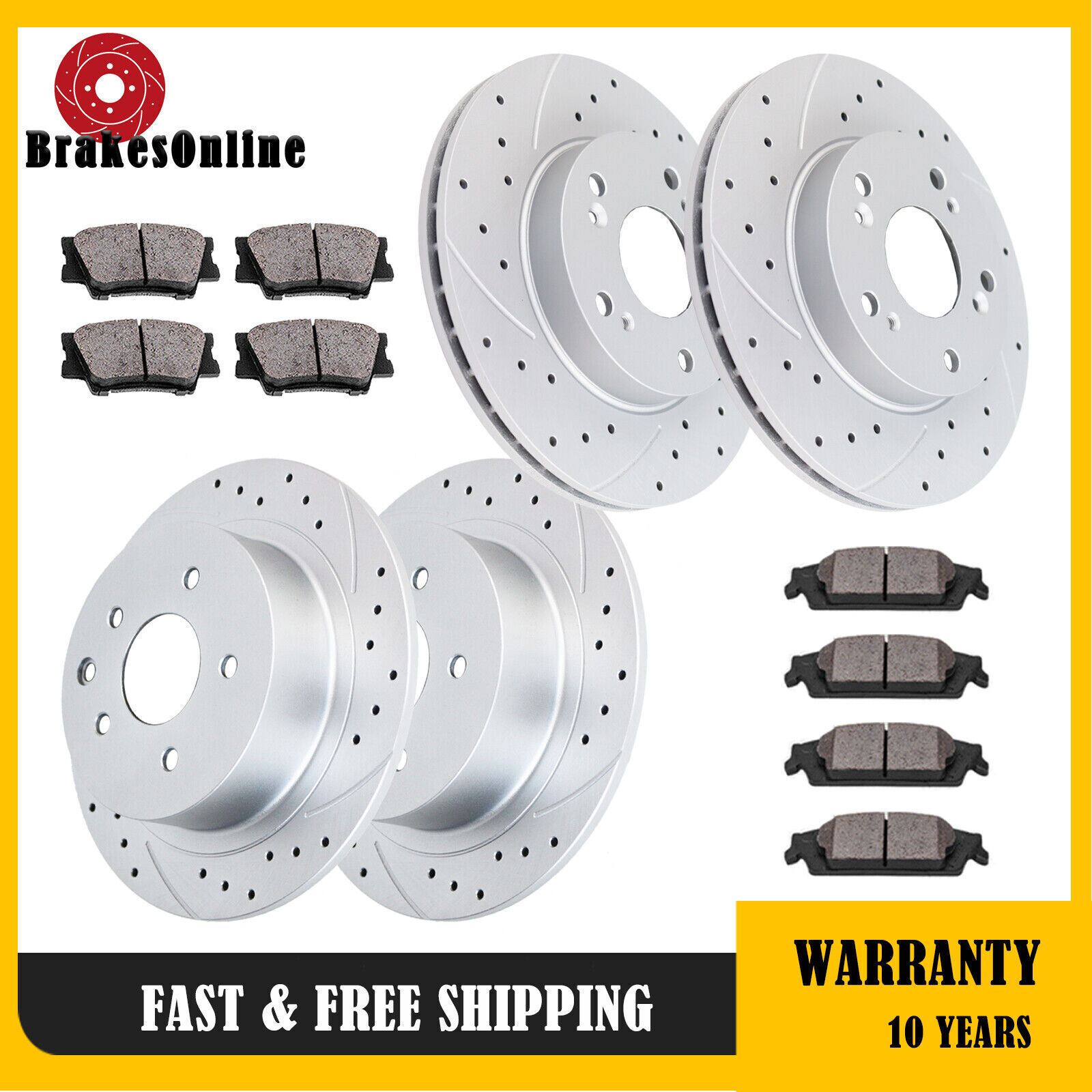 Front Rear Brake Rotors Pads fit for Honda Civic 2006-11 Slotted Drilled Brakes