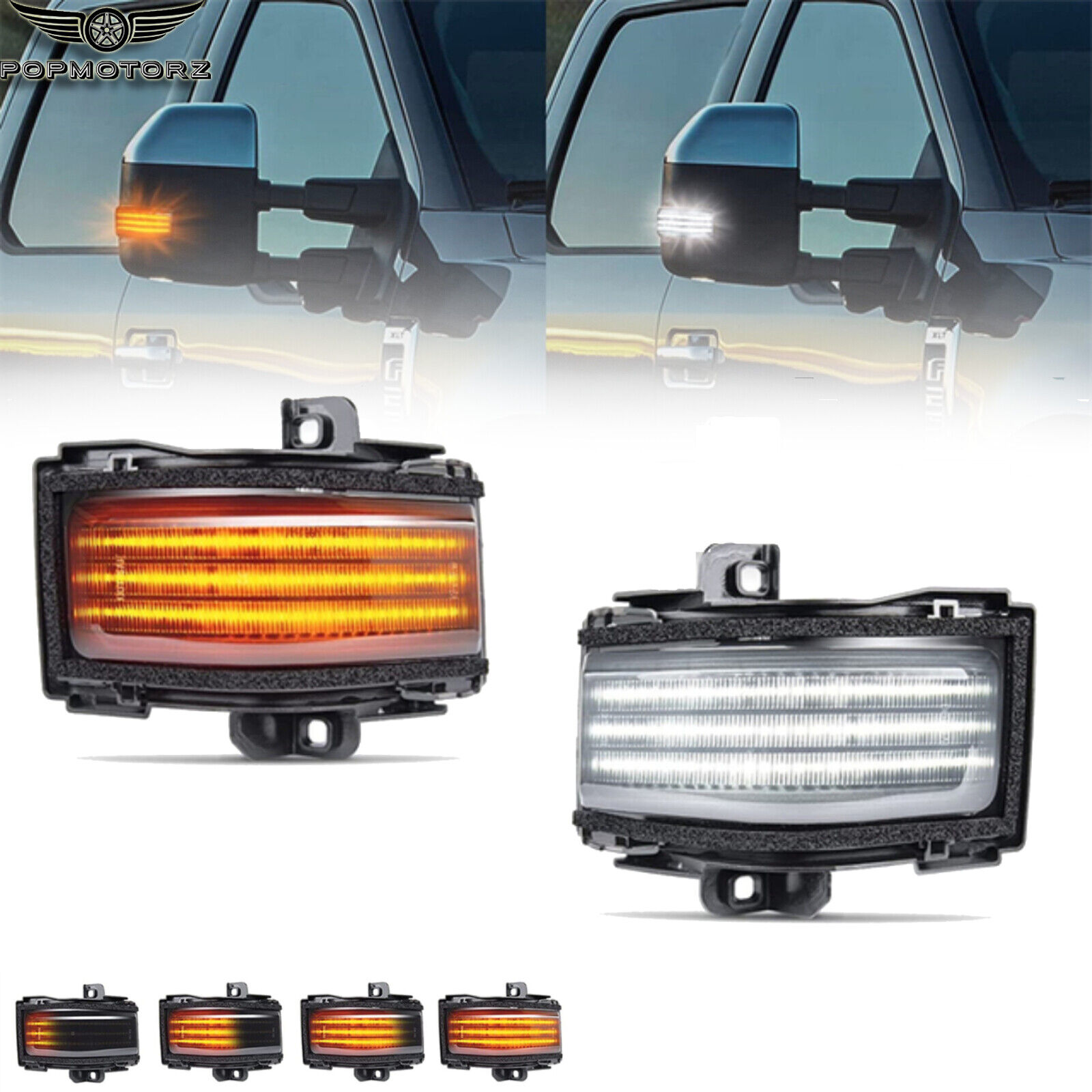 Smoked LED Dynamic Switchback Mirror Lights For 17-22 Ford Super Duty F250 F350 