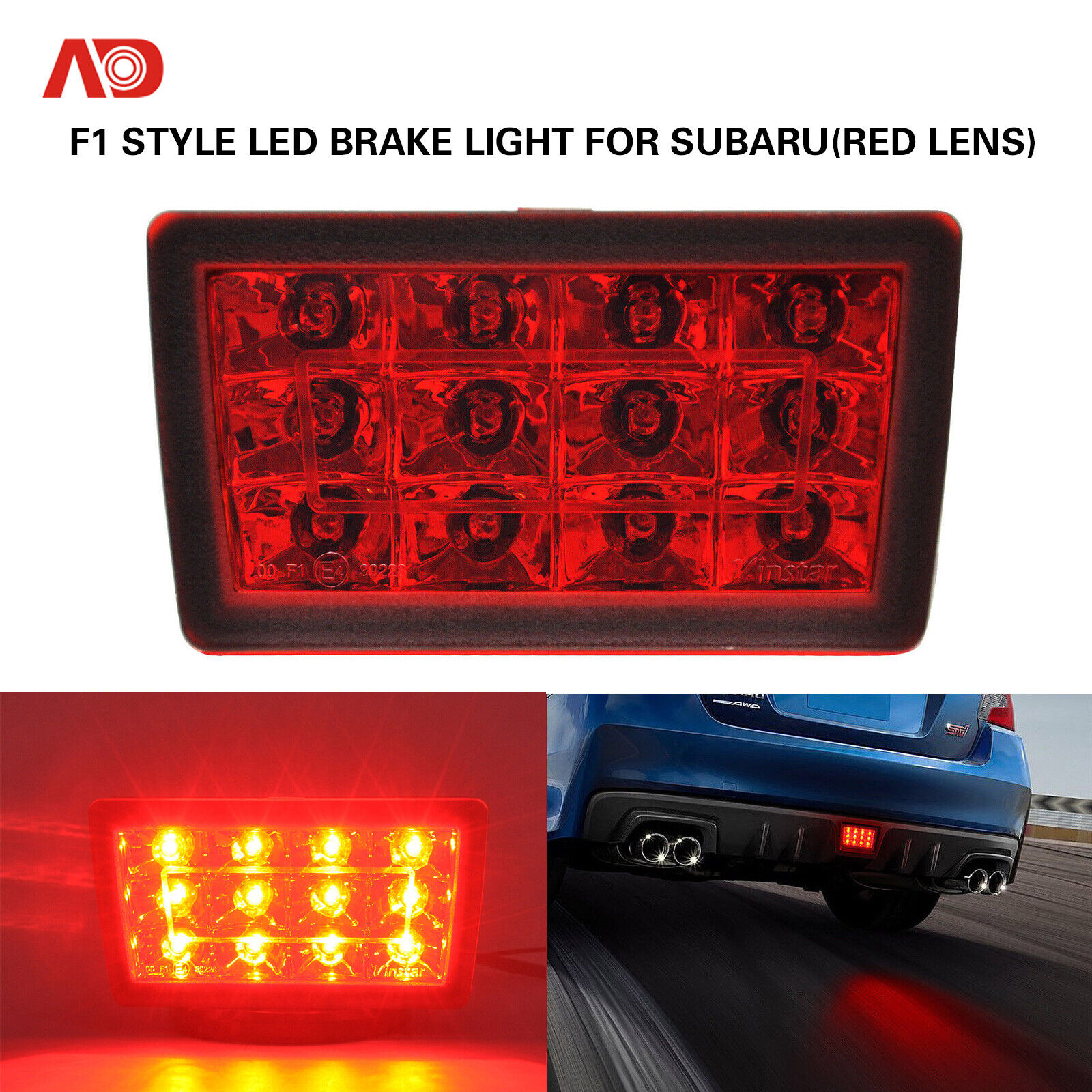 Red F1 Style LED Rear Fog Brake Lights For 2011-2018 Subaru WRX STI XV Impreza