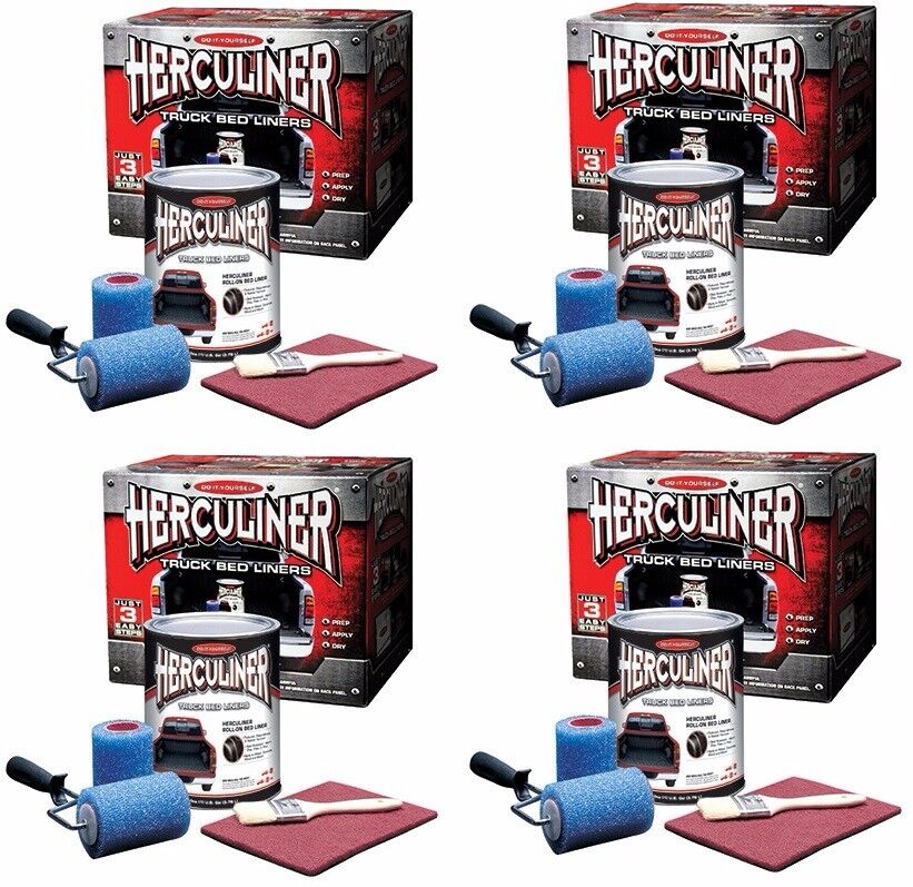 Herculiner HCL0B8 1 Gallon DIY Pick Up Truck Brush On Bedliner Kits - Pack of 4