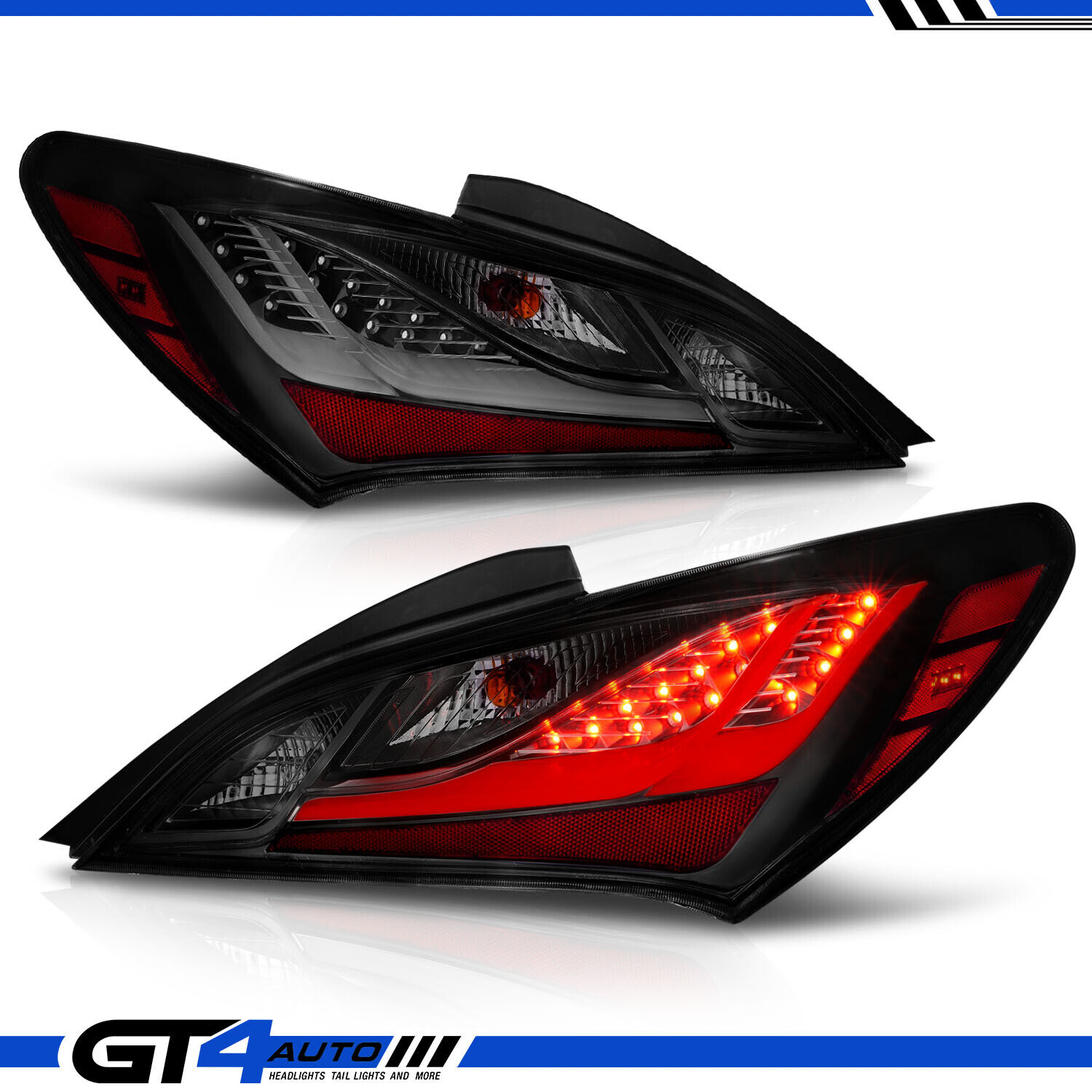 For 10-16 Hyundai Genesis Coupe 2DR Black LED Light Tube Taillights Pairs