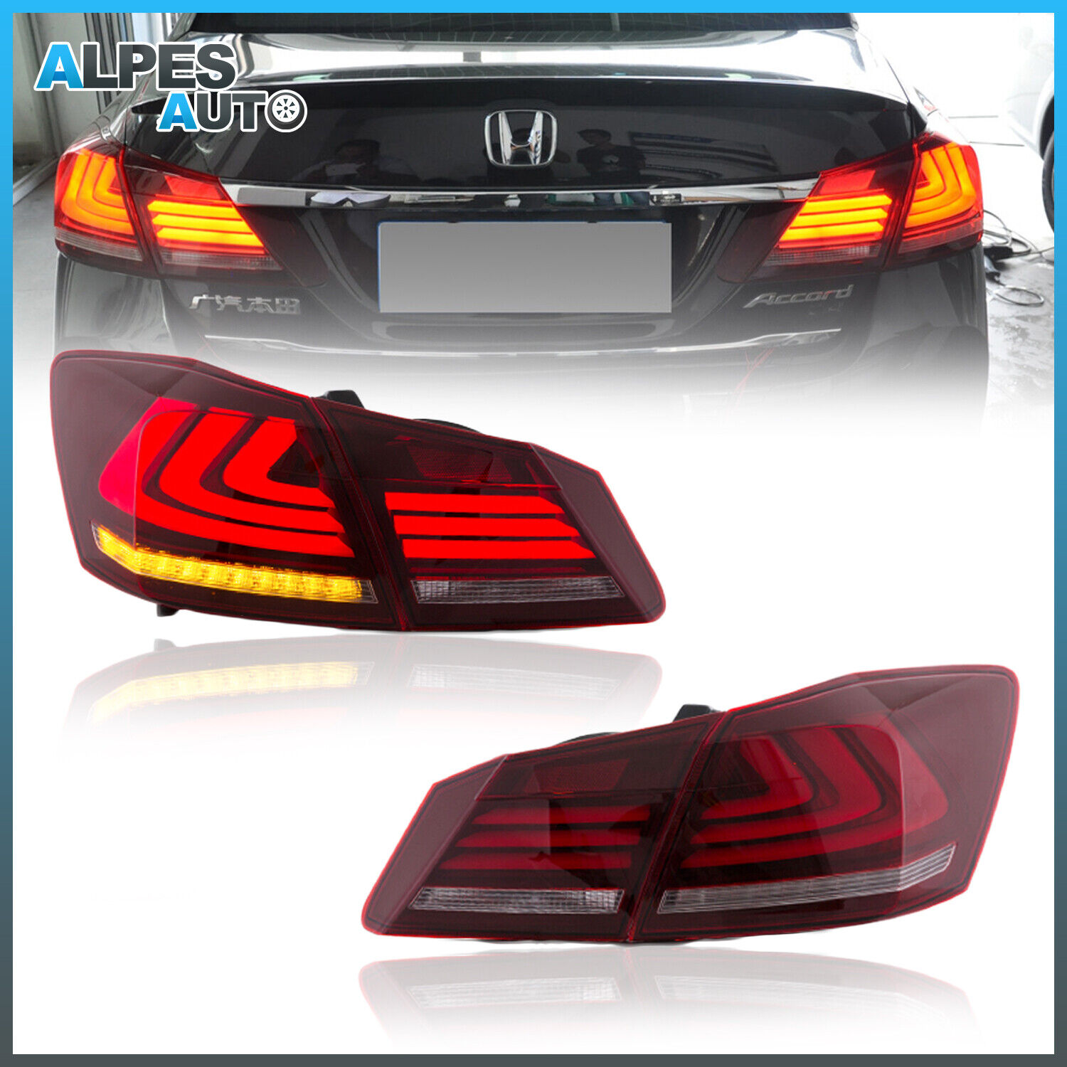 2PCS Tail Lights Red Clear LED Brake For 2013-2015 Honda Accord 4 Door Sedan