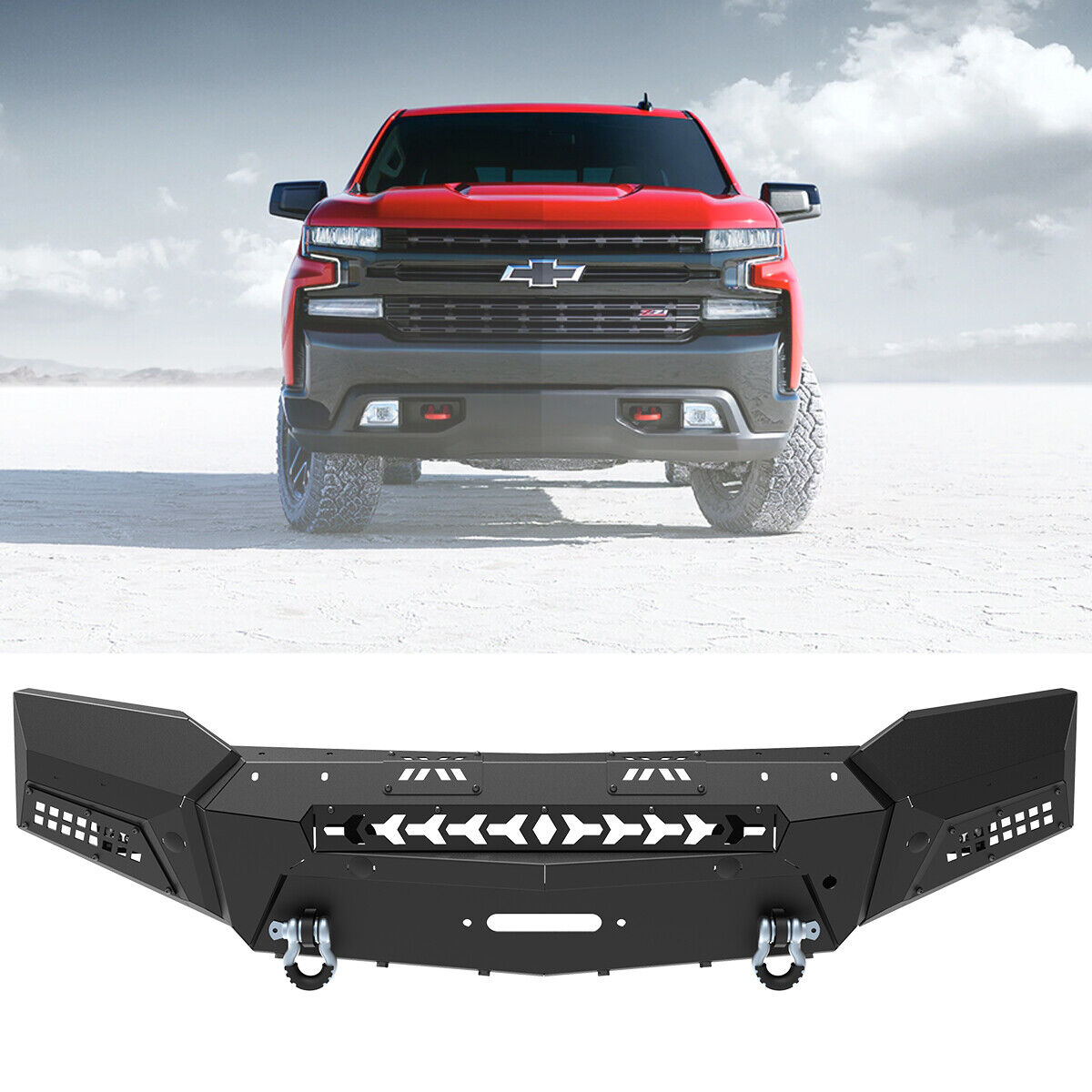 Front Bumper For 2019 2020 2021 Chevrolet Silverado 1500 w/Removable Side Wings