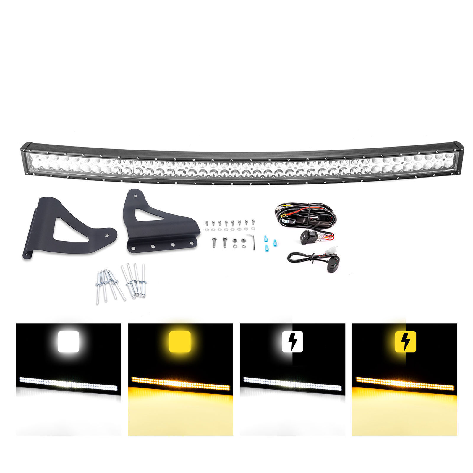 Amber/White 52\'\'Strobe Light Bar+Roof Mount Wire For Can Am Defender HD5/8//9/10