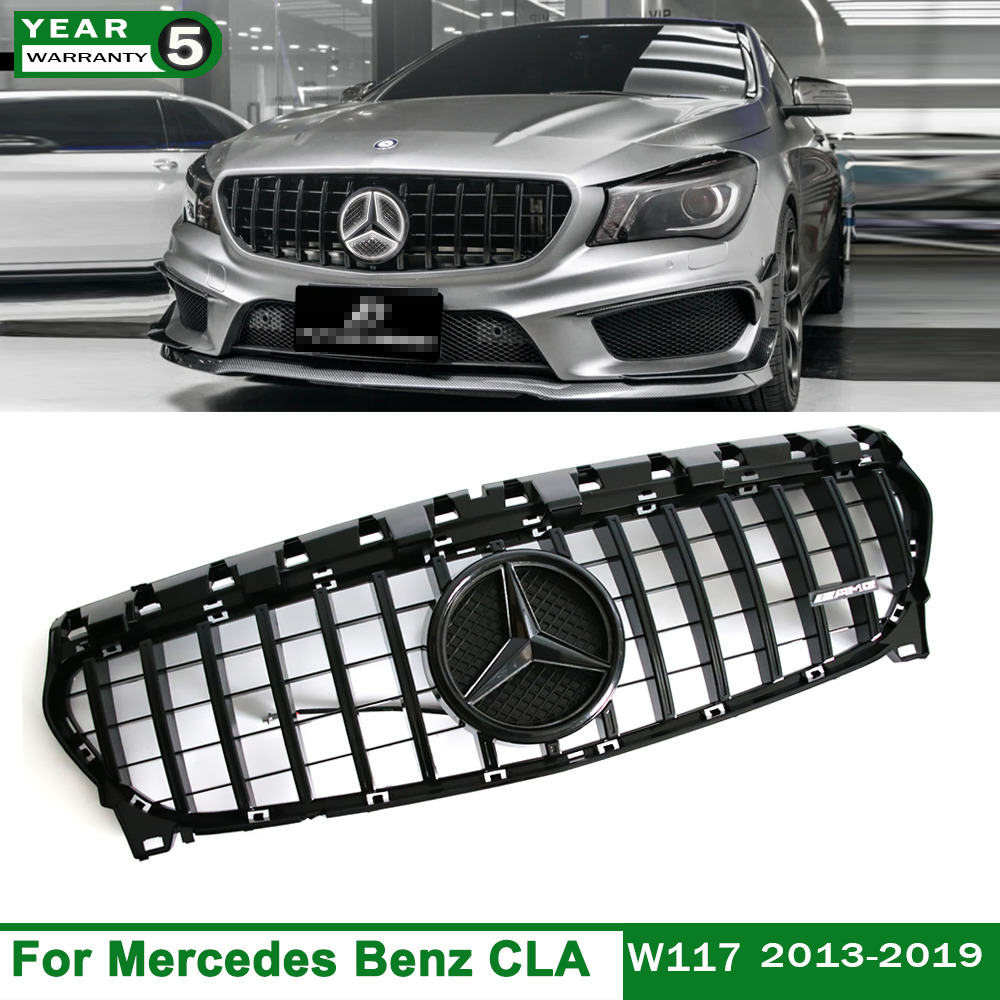 Glossy Black GTR Grille W/LED Emblem For Mercedes Benz W117 CLA 2013-19 CLA250