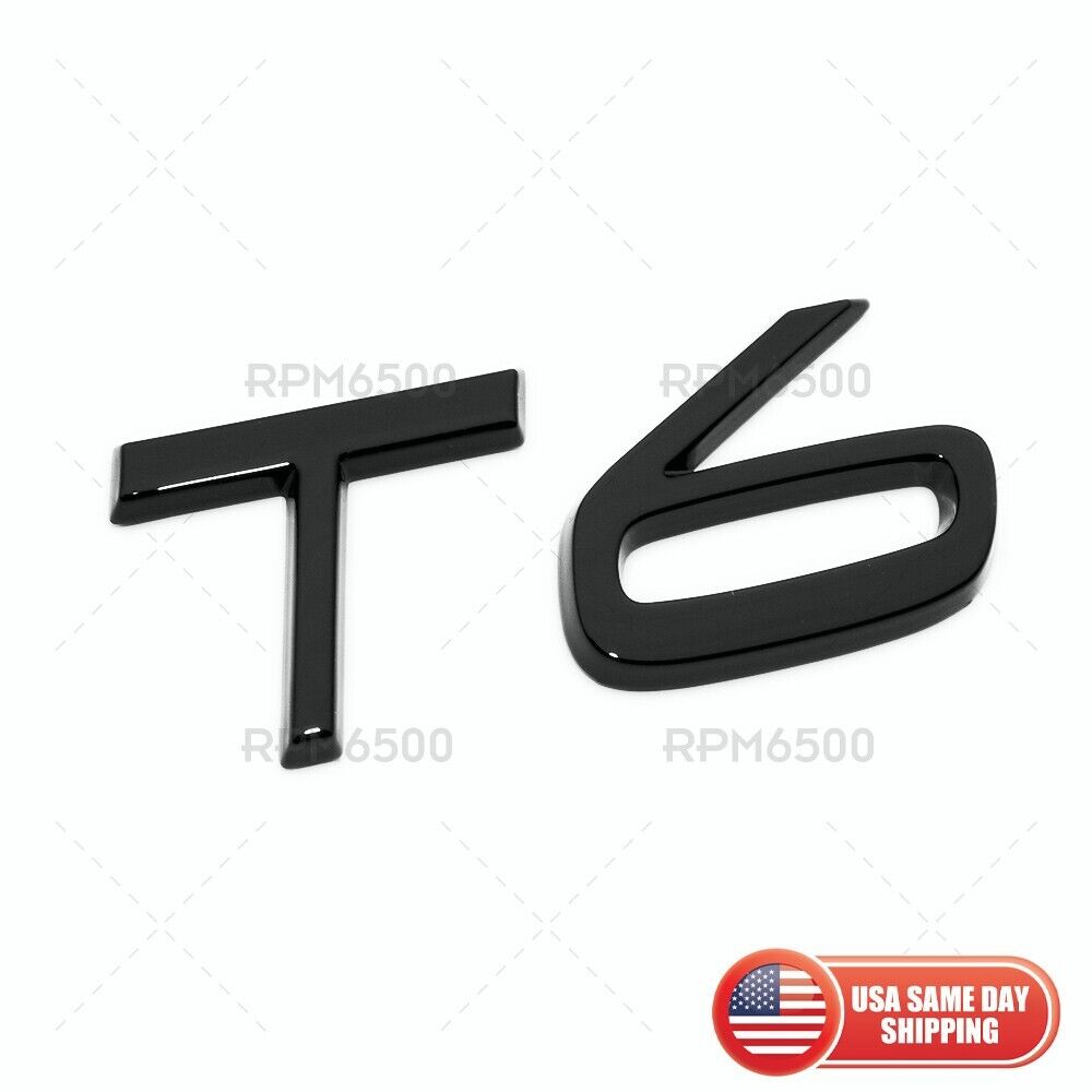 For Volvo T6 Rear Trunk Lid Letter Logo Badge Nameplate Emblem Sport Gloss Black