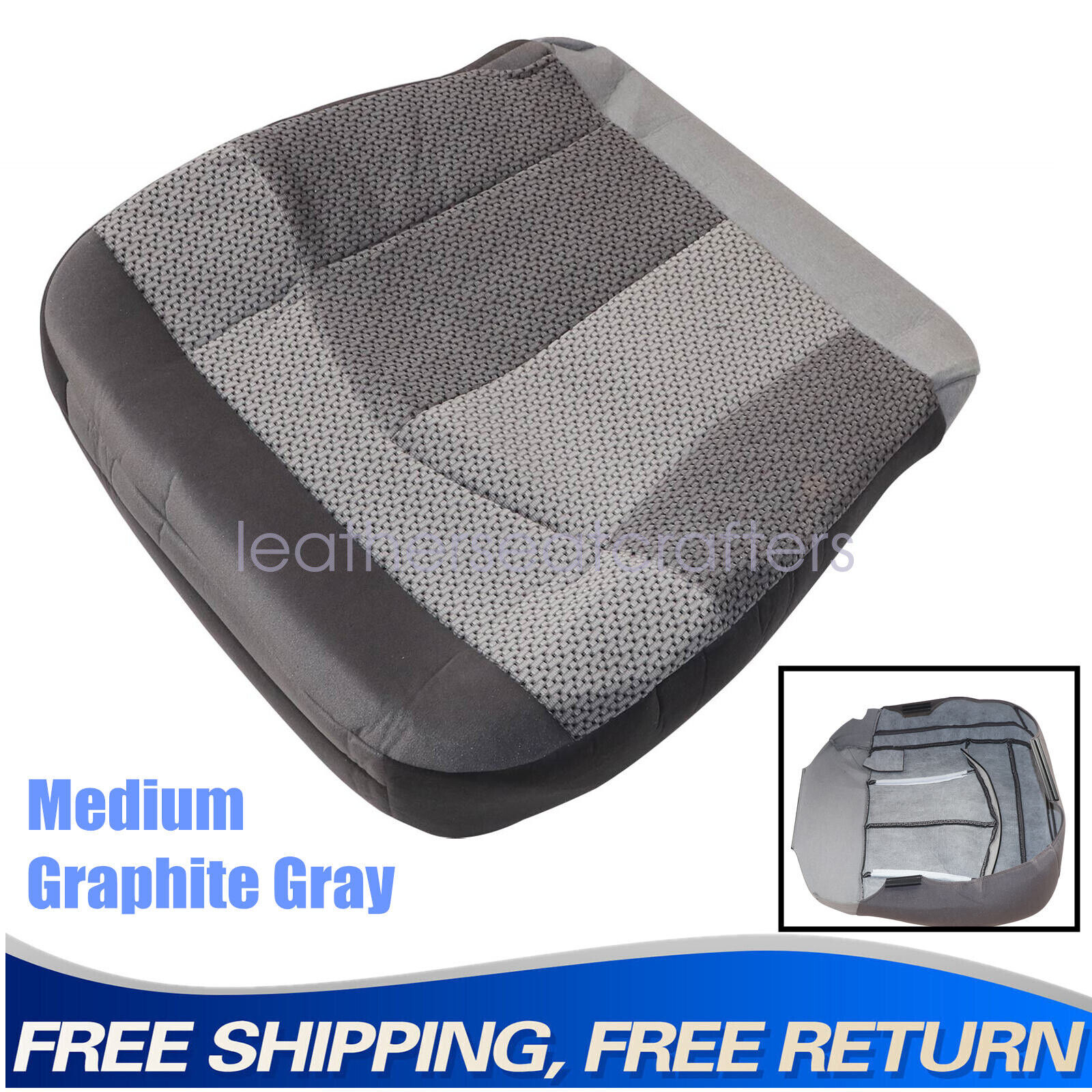 For 1999 2000-2003 Ford F150 XLT Driver Bottom Cloth Seat Cover Medium Gray F2