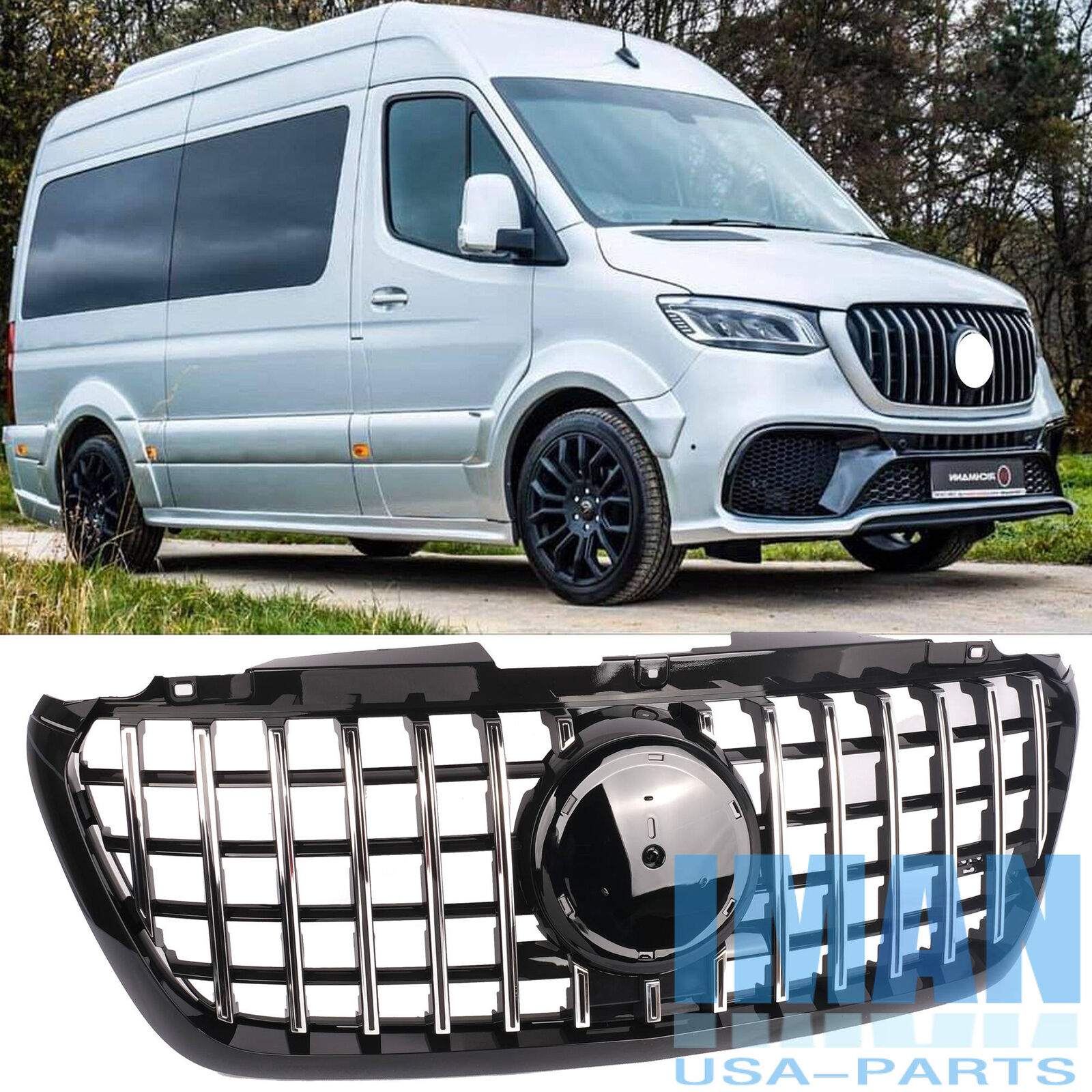 Chrome GT Style Grill Front Bumper Grilles For Mercedes Sprinter W907 W910 2018+