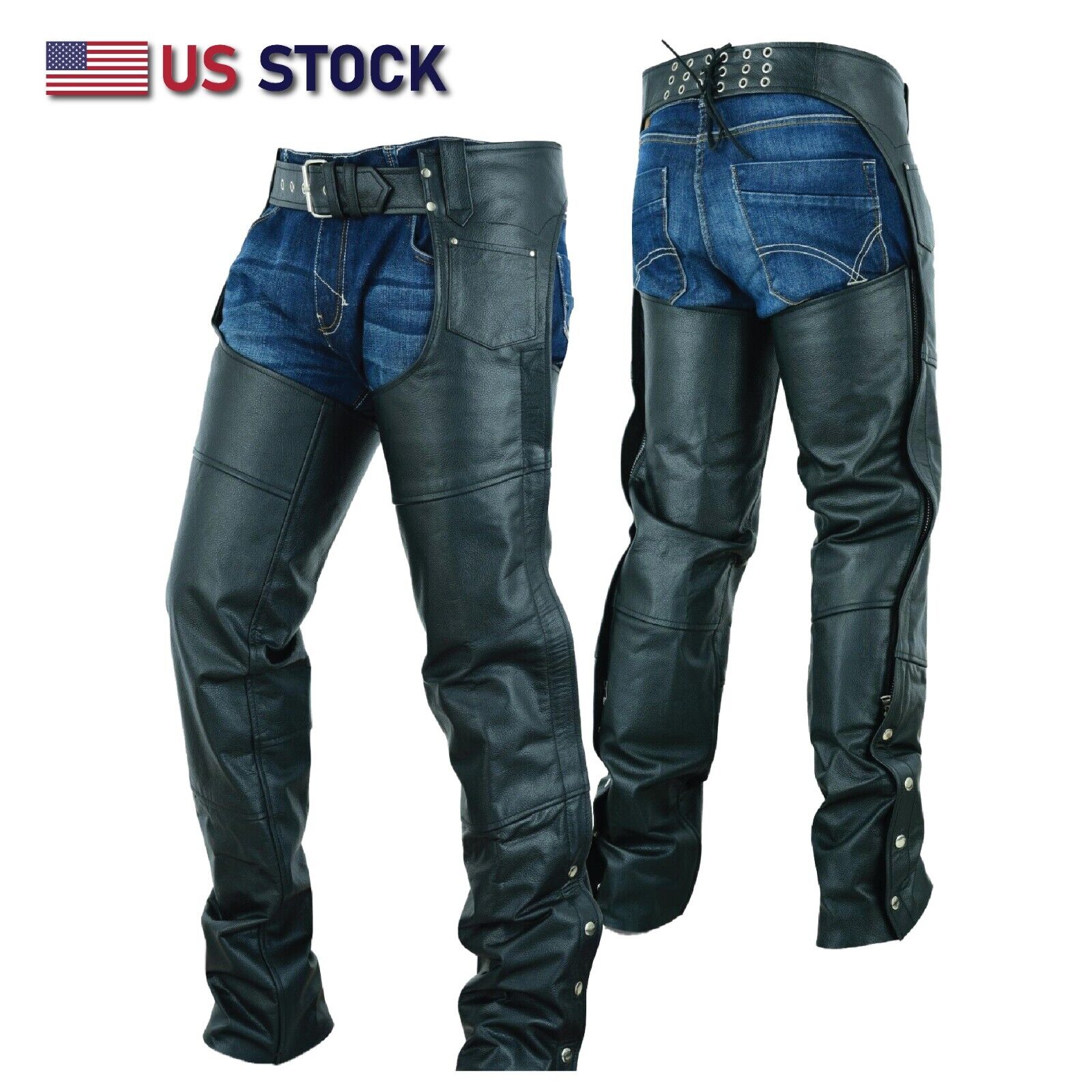 Highway Leather Lined Chaps Motorcycle Riding Bikers Chap Black SKU # HL12800SPT