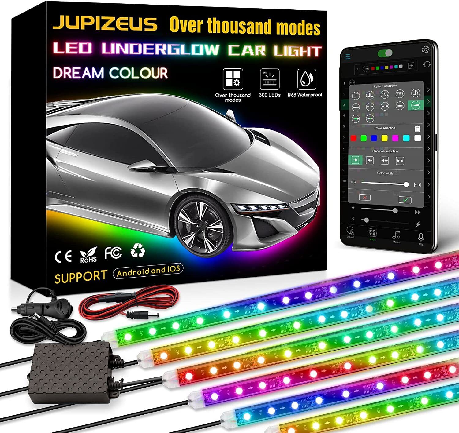 Car Underglow LED Light Bluetooth Control Exterior Strip Lights Kit Waterproof