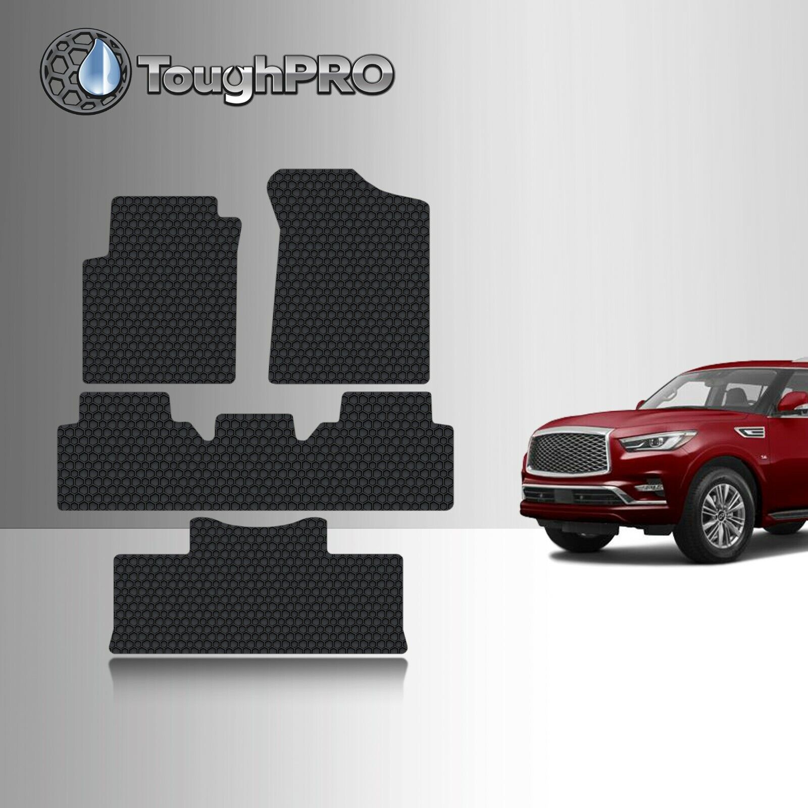 ToughPRO Floor Mats + 3rd Row Black For Infiniti QX80 All Weather 2014-2024