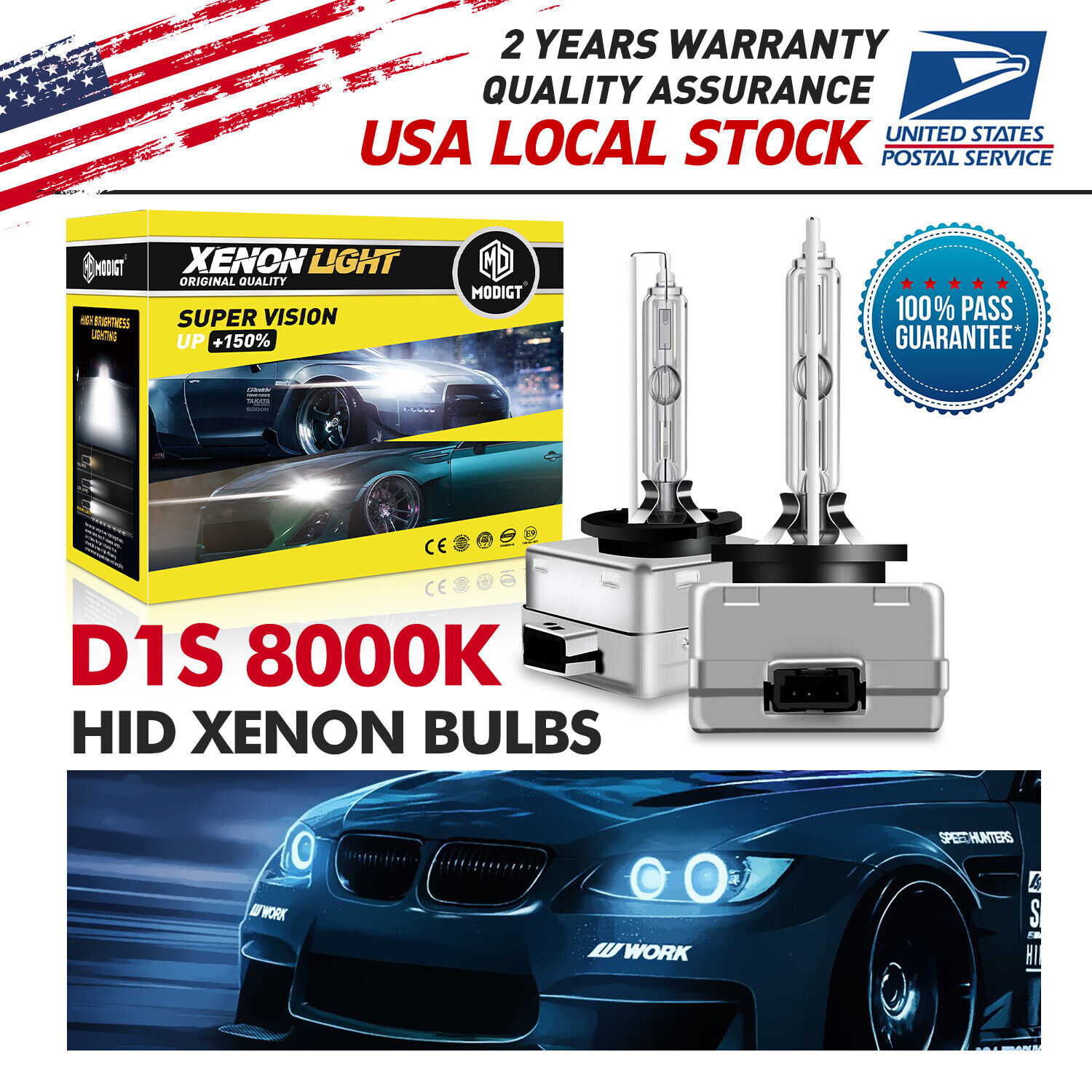 2X HID Xenon Headlight Bulbs 8000K High/Low Beam Ice Blue D1S 3600LM 85V 35W